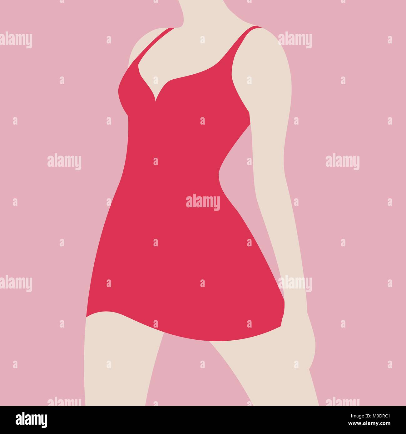 Corpo ragazza in rosso illustrazione vettoriale piatta profilo di stile Illustrazione Vettoriale