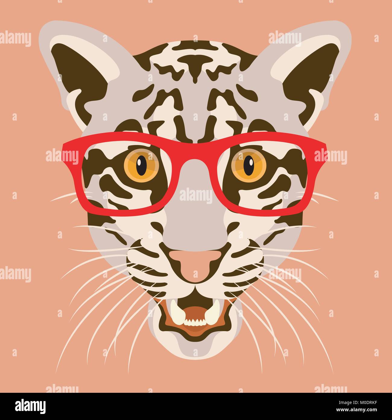 Leopard faccia in bicchieri illustrazione vettoriale piana anteriore di stile Illustrazione Vettoriale