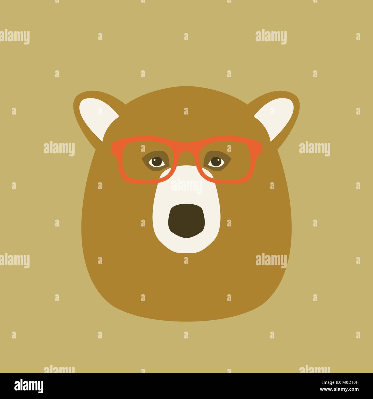 Bear faccia in bicchieri illustrazione vettoriale piana anteriore di stile Illustrazione Vettoriale