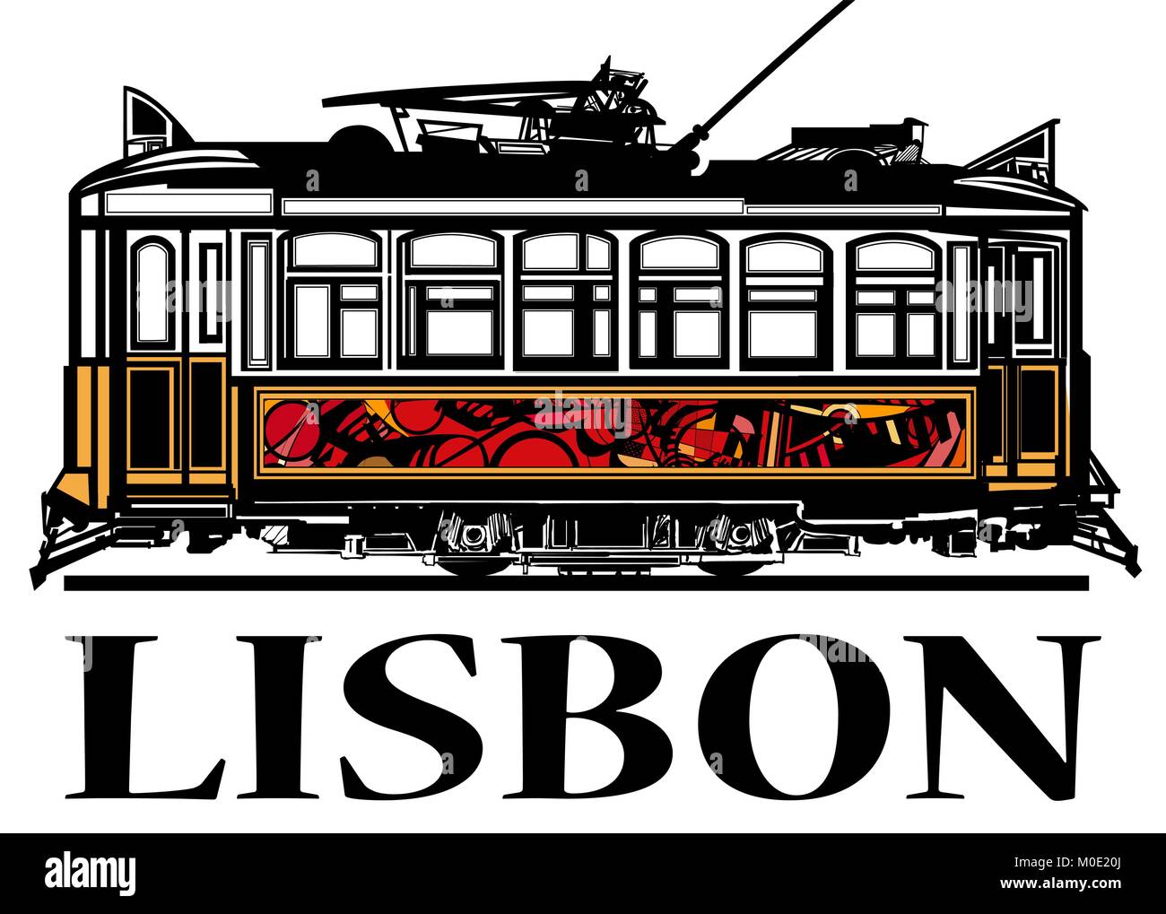 Vecchio classico giallo tram di Lisbona - illustrazione vettoriale Illustrazione Vettoriale