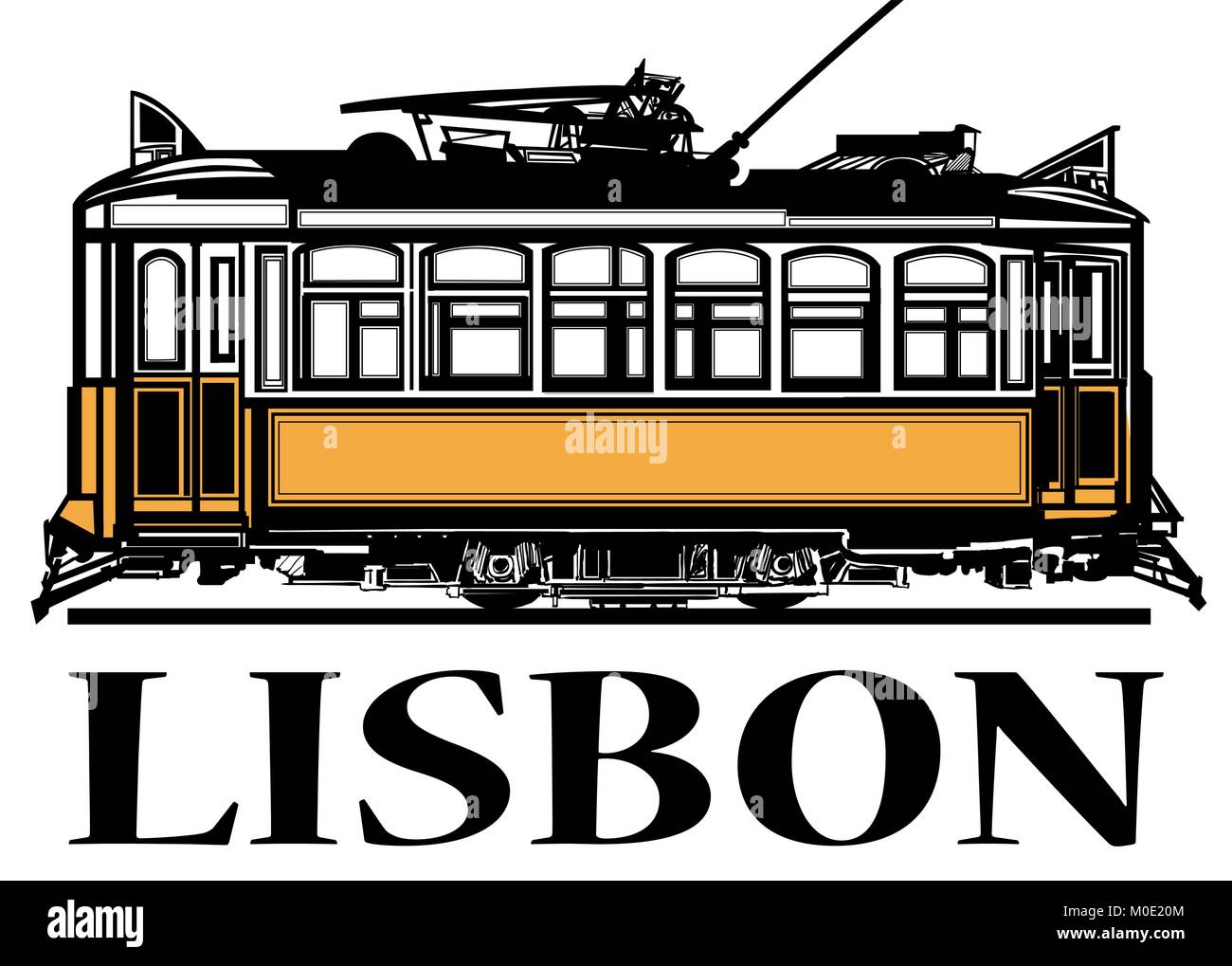 Vecchio classico giallo tram di Lisbona - illustrazione vettoriale Illustrazione Vettoriale