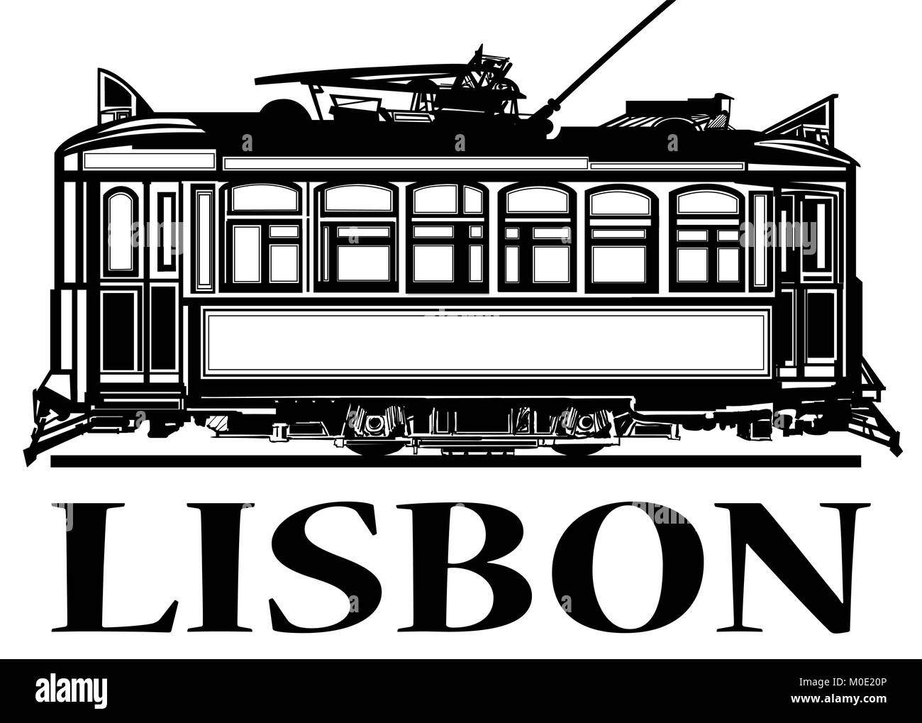 Vecchio classico tramway di Lisbona - illustrazione vettoriale Illustrazione Vettoriale