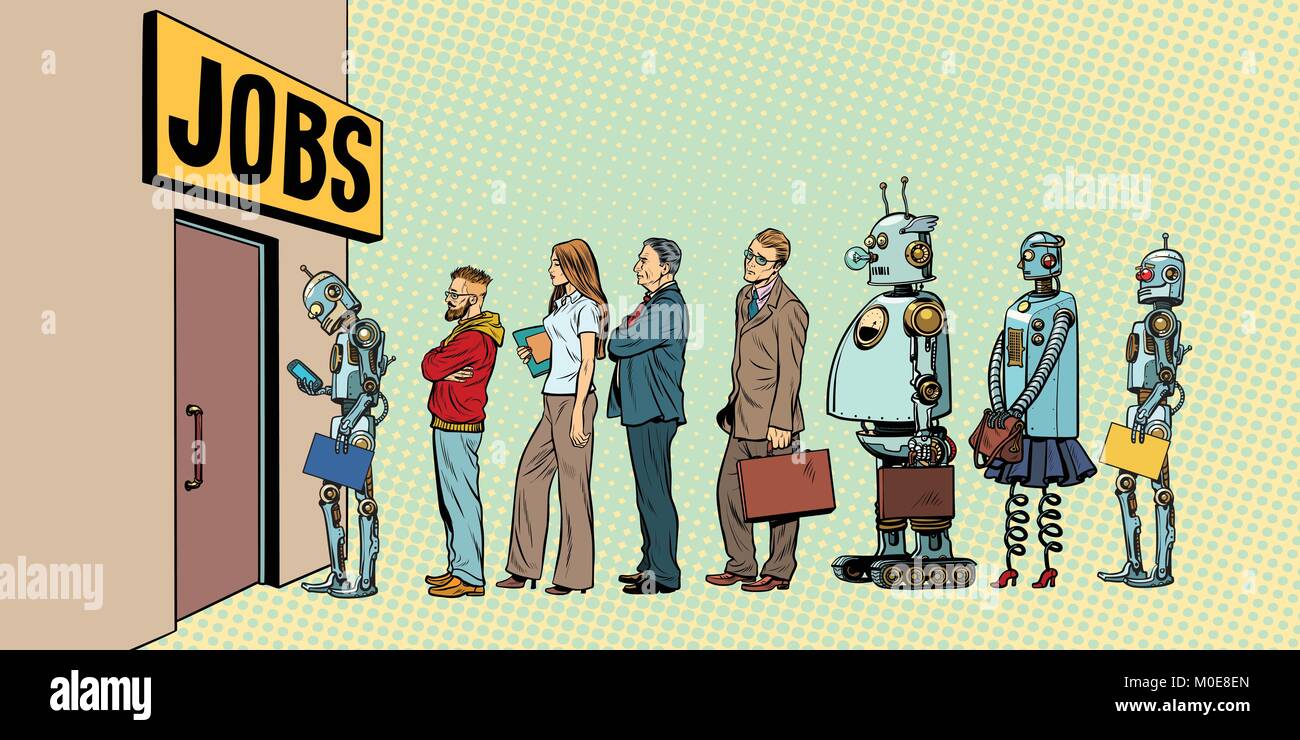 La concorrenza delle persone e dei robot per i lavori Illustrazione Vettoriale