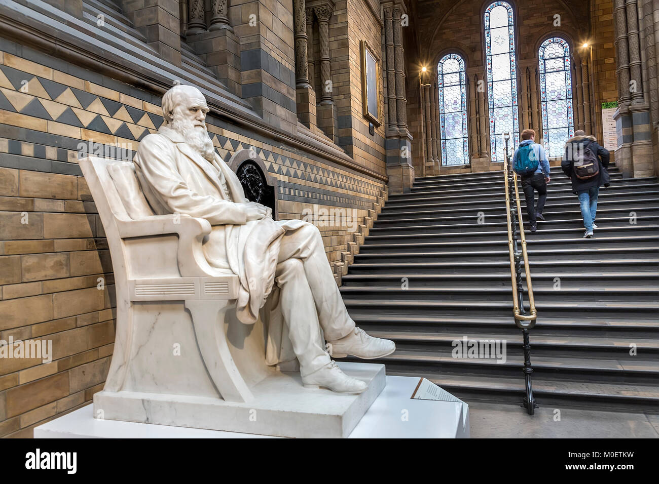 Statua di Charles Darwin, Museo di Storia Naturale, Kensington, England, Regno Unito Foto Stock