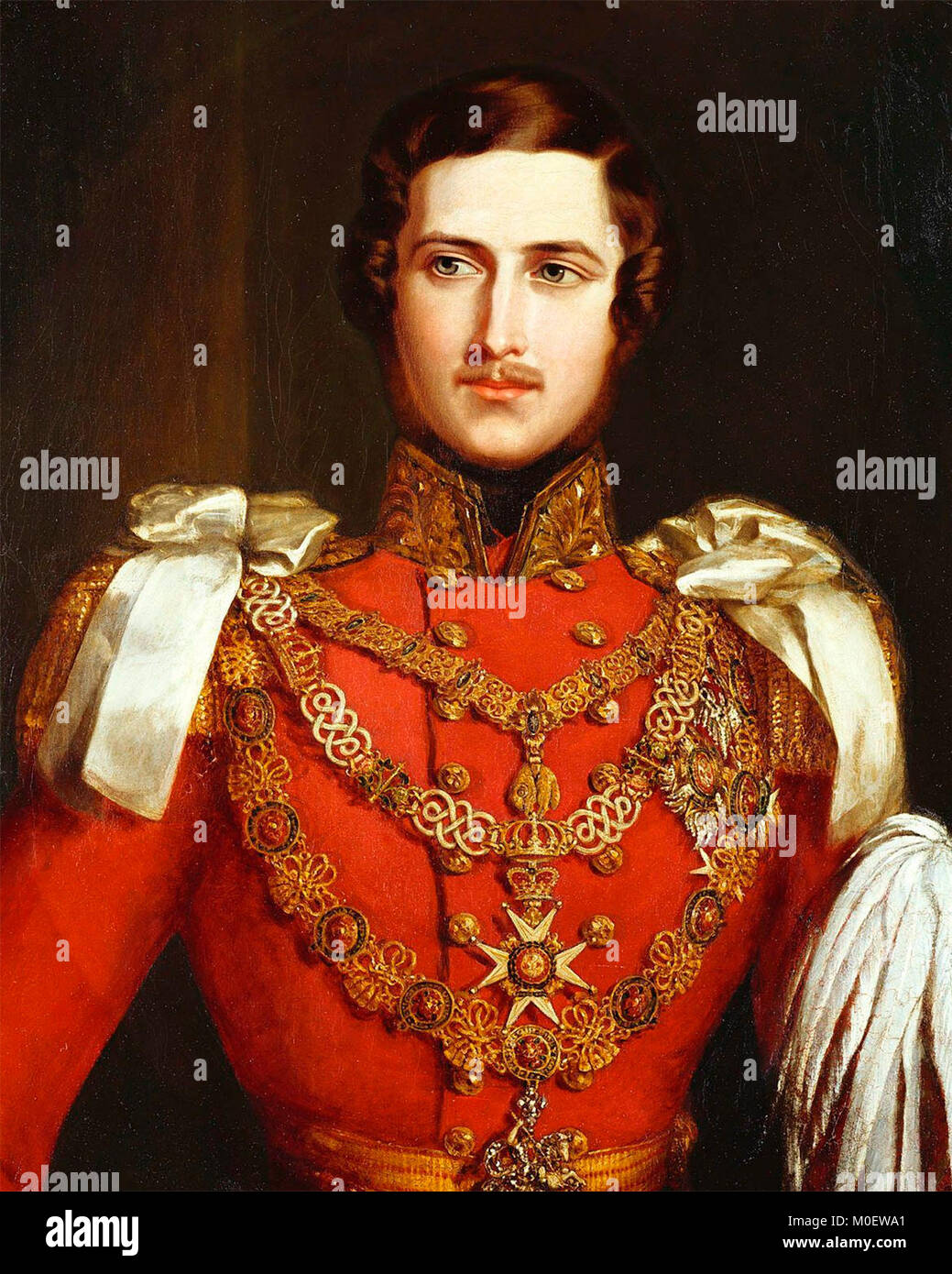 Dipinto di Queen Victoria. Ritratto del Principe Alberto; le tre catene sono (dalla sommità al fondo) i collari degli ordini del vello d'oro, bagno e giarrettiera. John Partridge 1840 Foto Stock