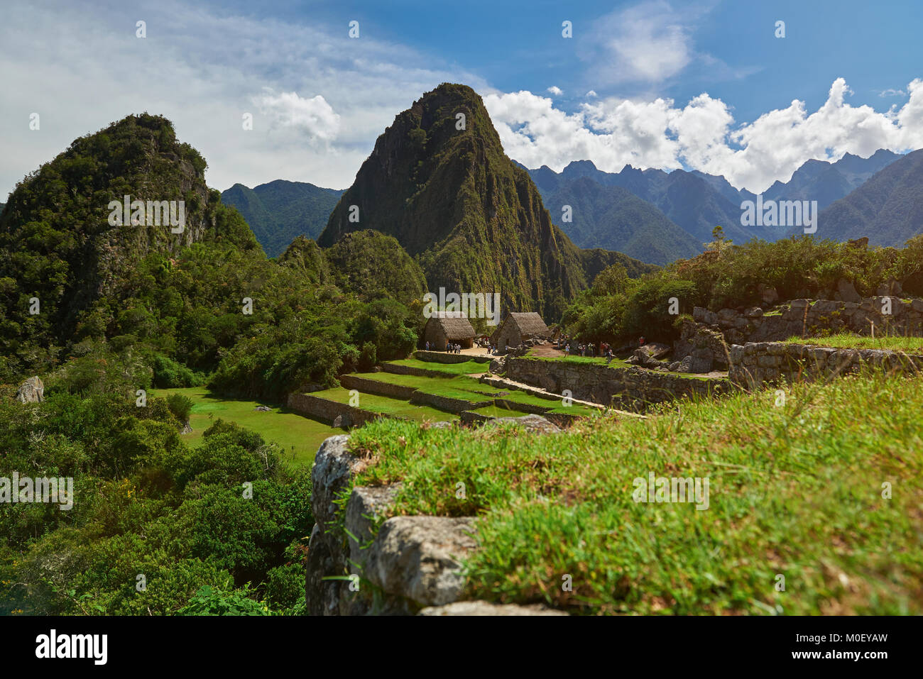 Machu Picchu patrimonio Unesco luogo in Perù. Inca rovine antiche Foto Stock