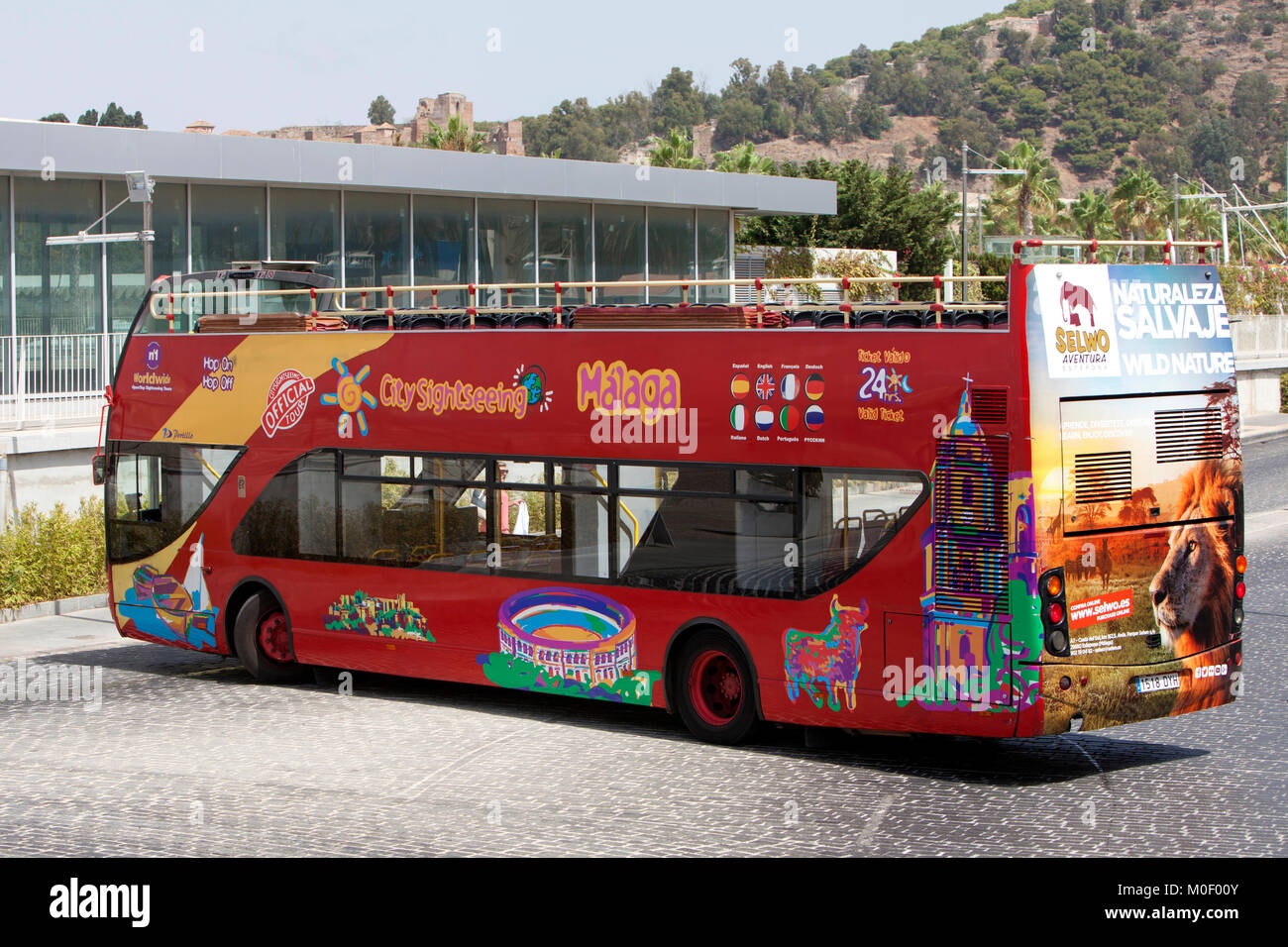 Visita turistica della città di Malaga Hop-On Hop-Off bus Tour Foto Stock