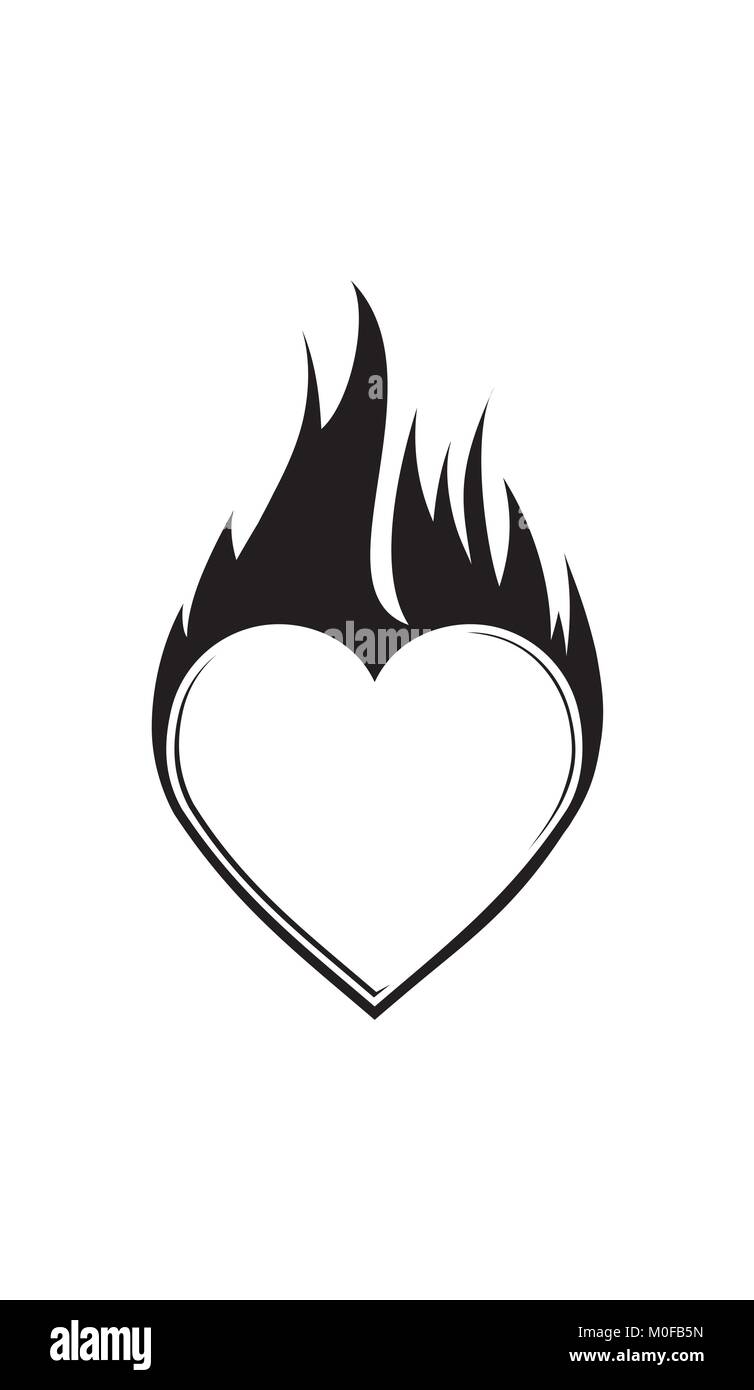 Vettore di astratta blazing cuore con la fiamma per un vostro disegno o tatuaggio. Illustrazione Vettoriale