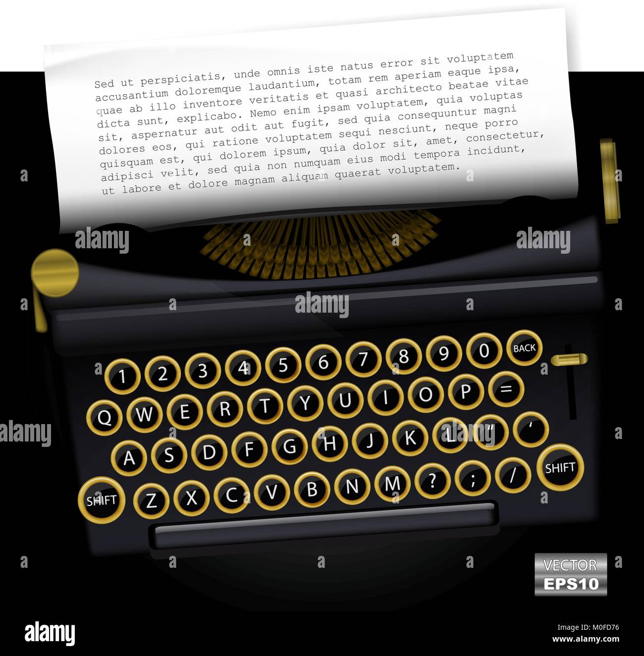 Vector typewritter con elenco carta per il testo. EPS10. Illustrazione Vettoriale