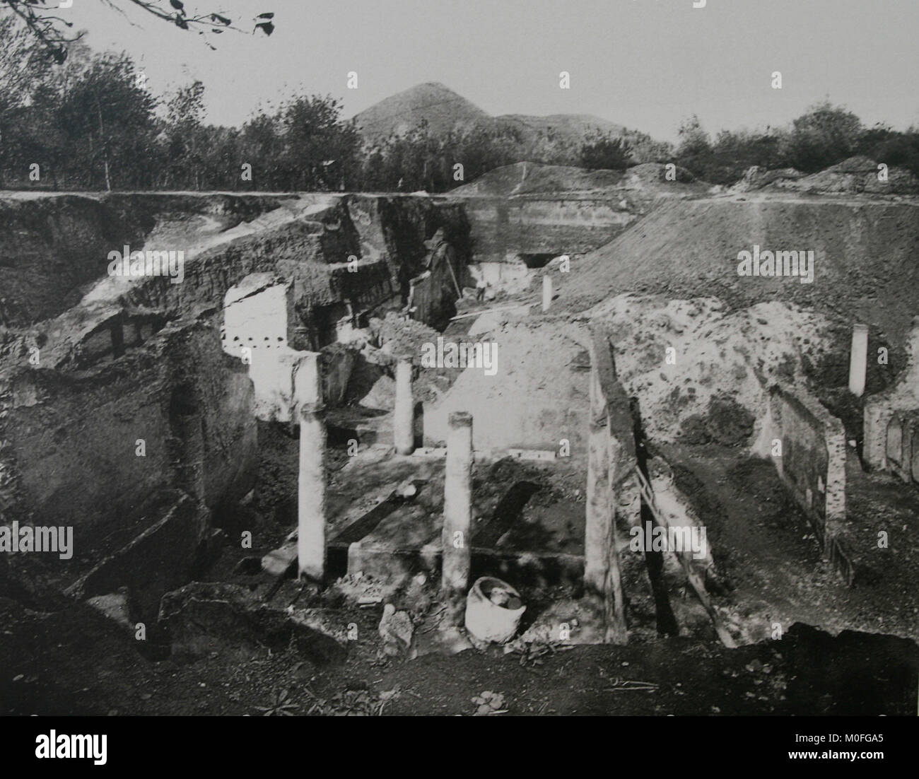 Fotografia in bianco e nero di Villa Boscoreale durante il suo scavo a metà settembre 1900, il Metropolitan Museum of Art (TEM), Upper Manhattan Foto Stock