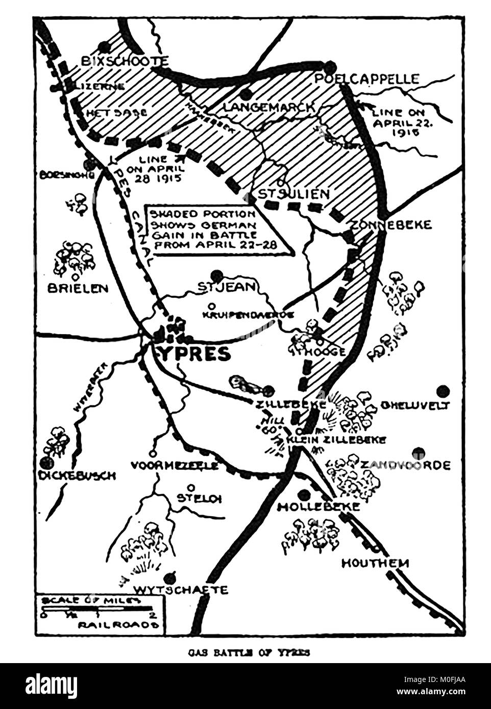 La prima guerra mondiale - Un 1917 mappa che mostra attività militare nel 1914-1918 Prima Guerra Mondiale. Il settore del gas battaglia di Ypres 1915 Foto Stock