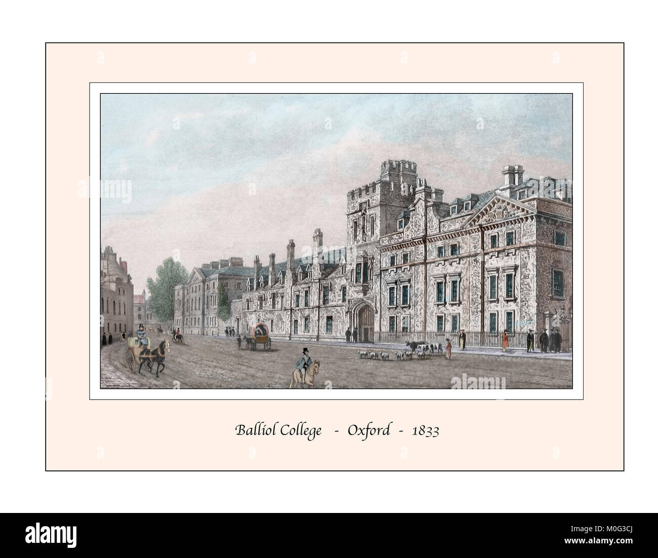 Balliol College di Oxford Design originale basato su di un palazzo del XIX secolo l'incisione Foto Stock