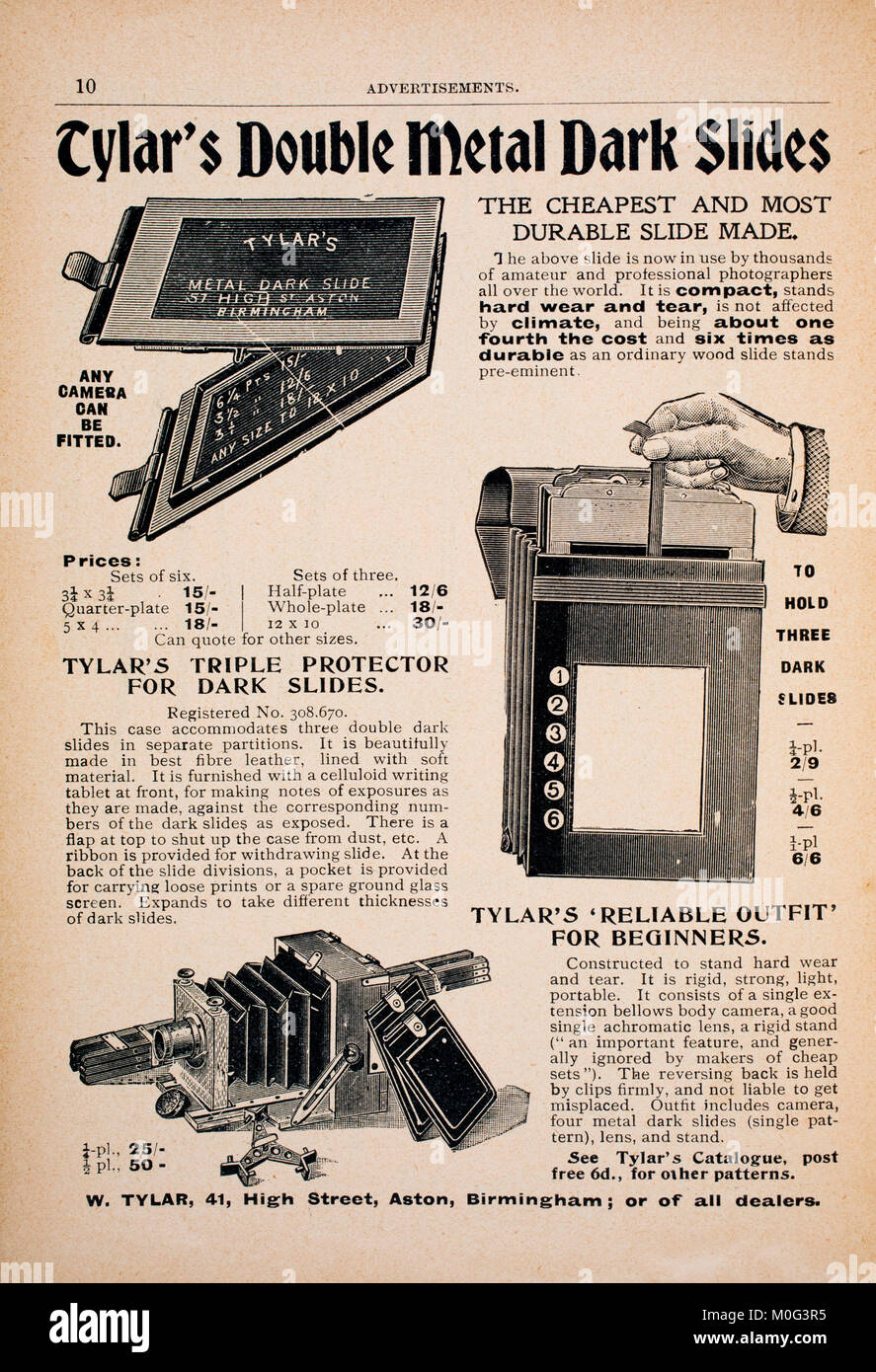 Tylars a doppia metal scorre scuro, pubblicità dalla fotografia in un guscio di noce, dal kernel Iliffe & Sons, 1901 Foto Stock