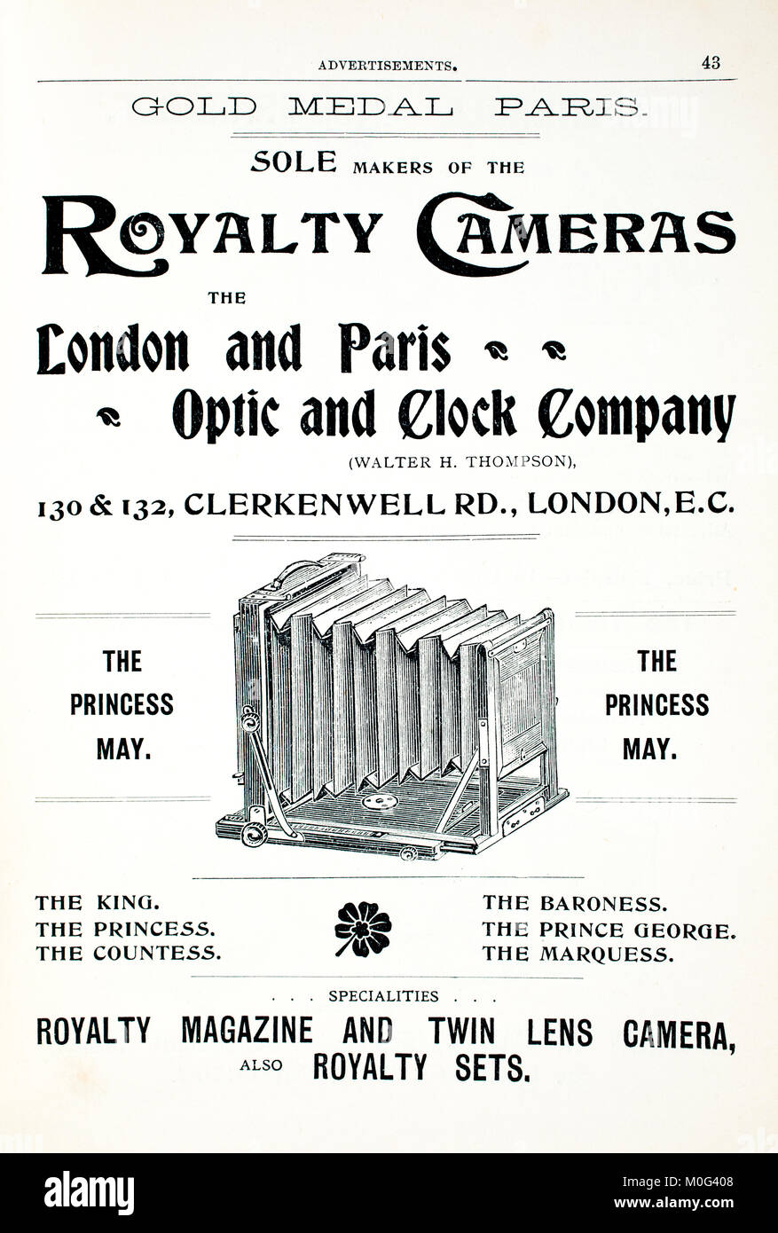 Le telecamere di royalty annunci dalla fotografia in un guscio di noce, dal kernel, Iliffe & Sons, 1901 Foto Stock