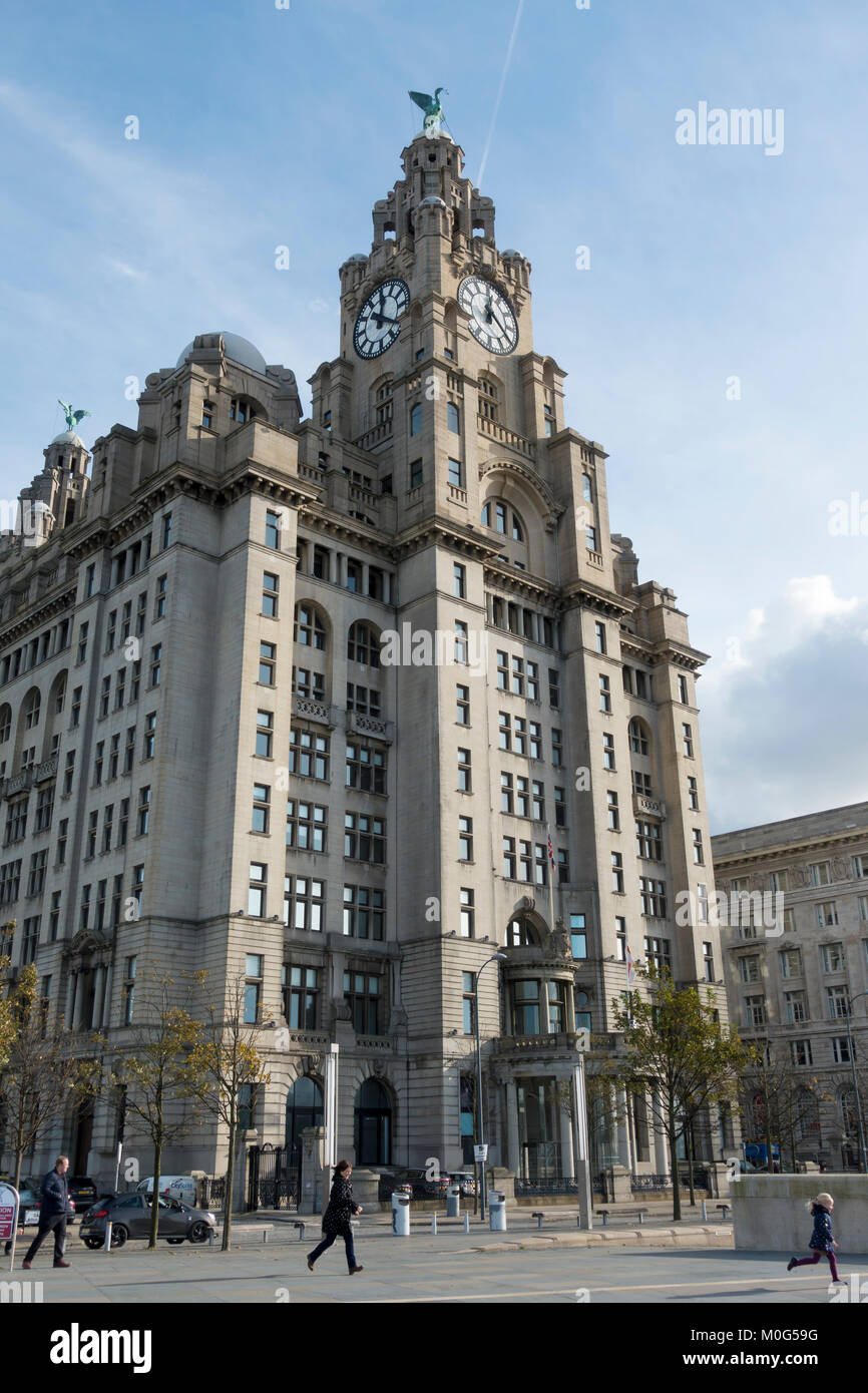 Royal Liver Building sul lungomare di Liverpool Foto Stock