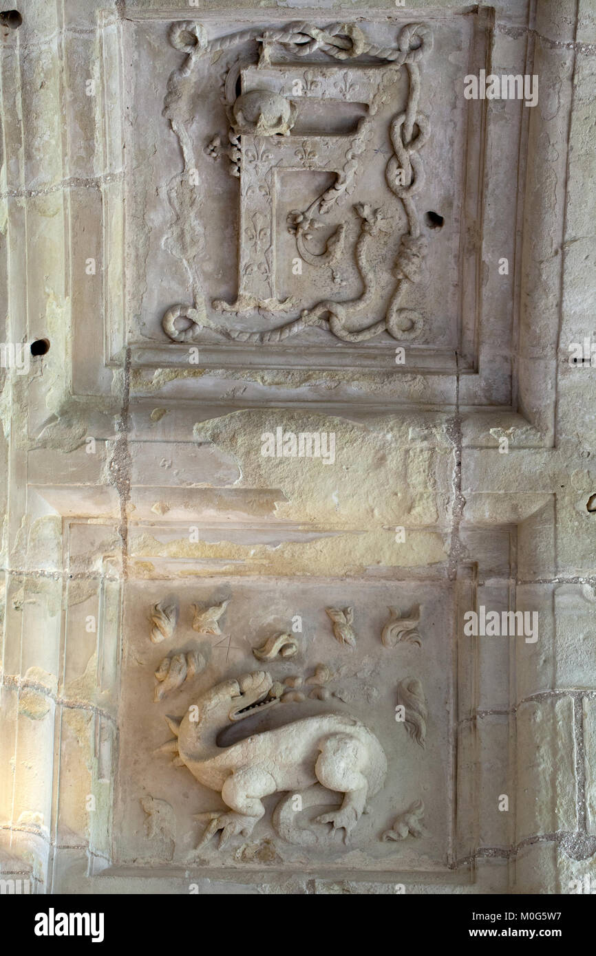 Motivi araldico nel castello di Chambord. .Valle del fiume Cher. Francia Foto Stock