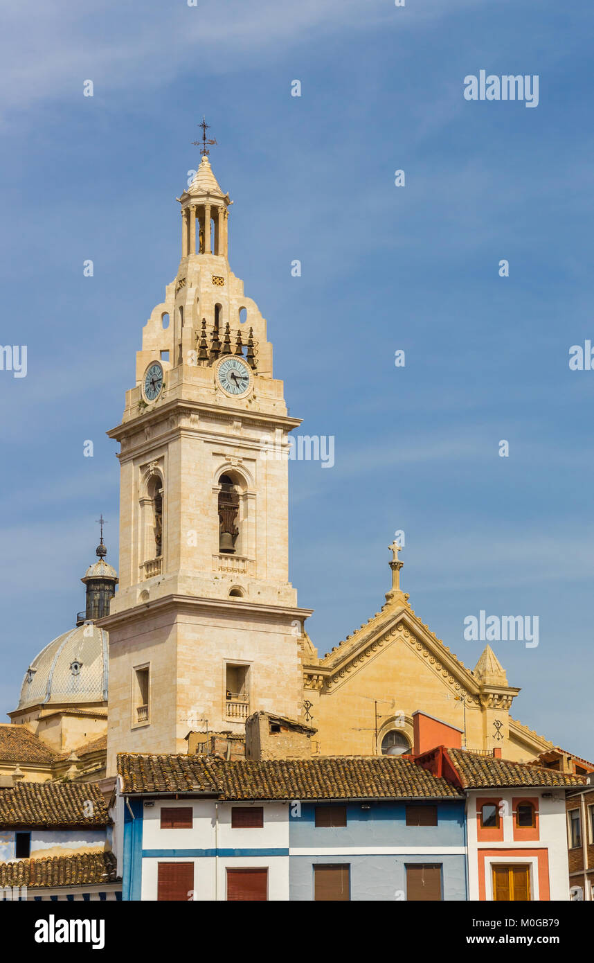 La torre della chiesa di Santa Maria di Xativa Spagna Foto Stock