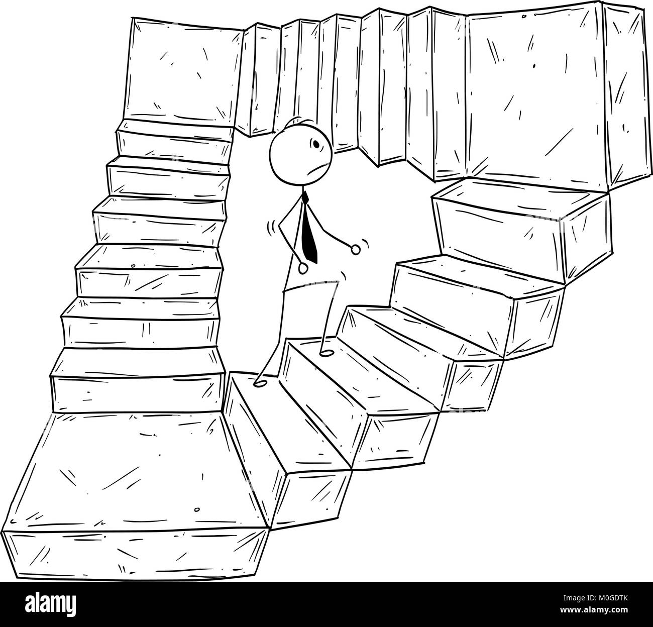Cartoon concettuale di imprenditore a camminare su scale infinite Illustrazione Vettoriale