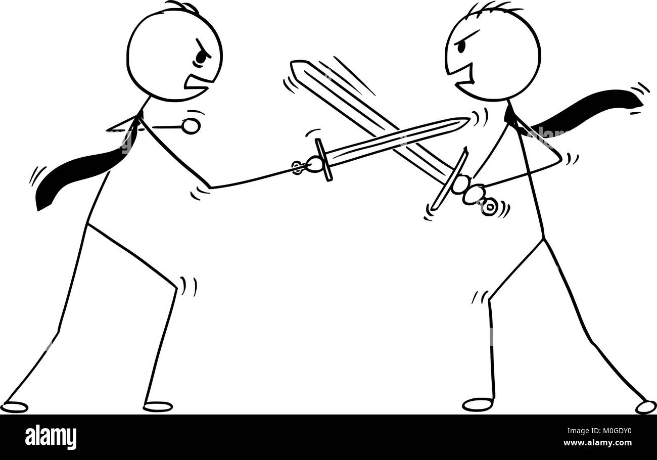 Cartoon concettuale di due imprenditori sostenendo e combattimenti Illustrazione Vettoriale
