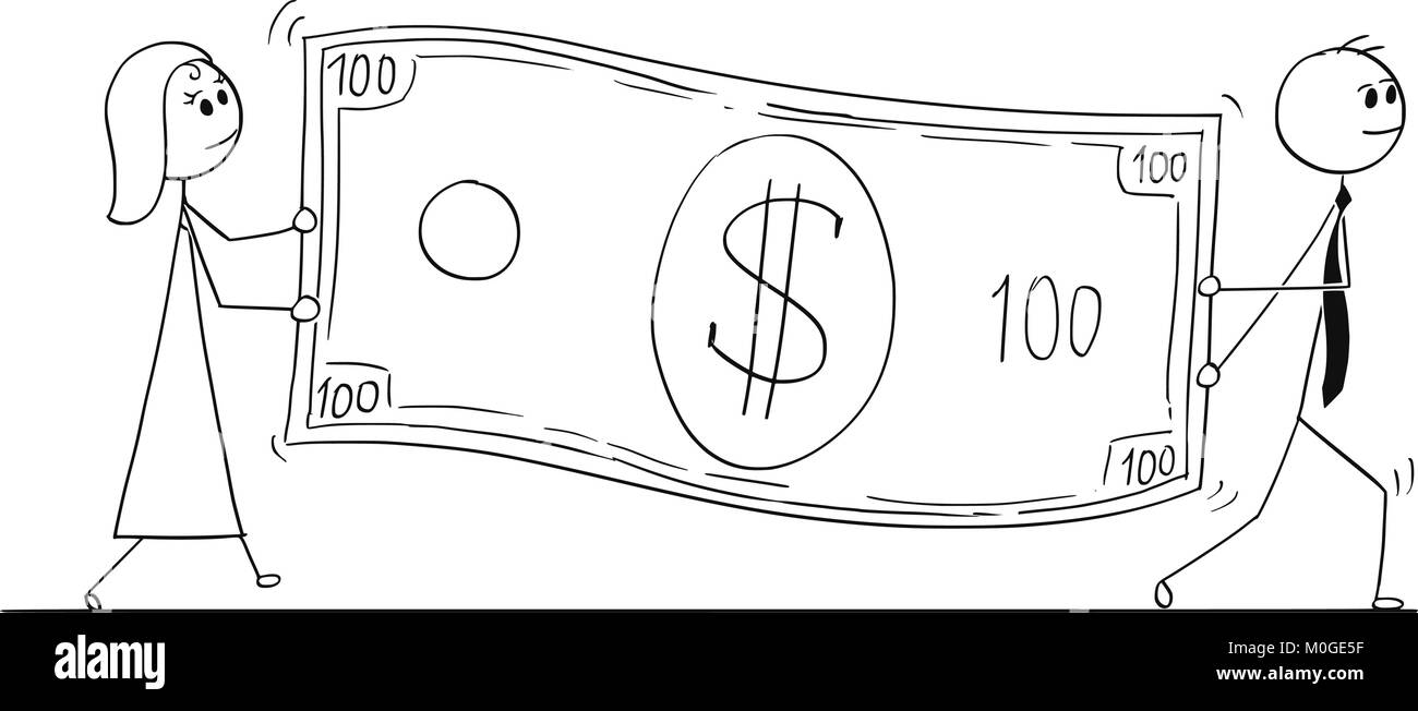 Cartoon concettuale di uomini di affari che portano grandi Dollaro banconota Illustrazione Vettoriale