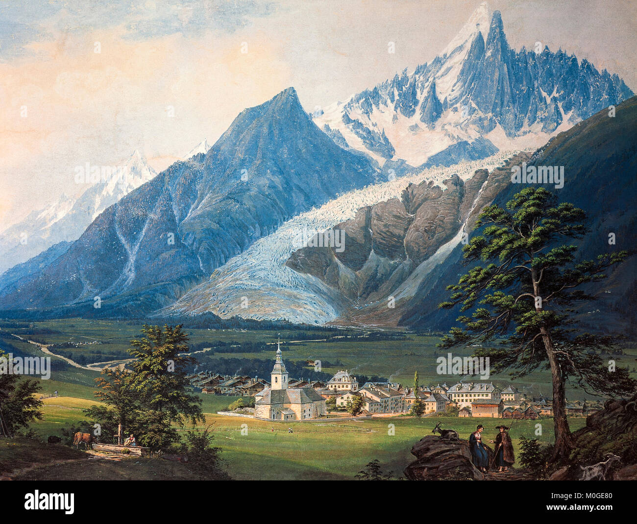 Mont Blanc - Chamouni e il Glacier des Bois del diciannovesimo secolo view : Jean Dubois Foto Stock