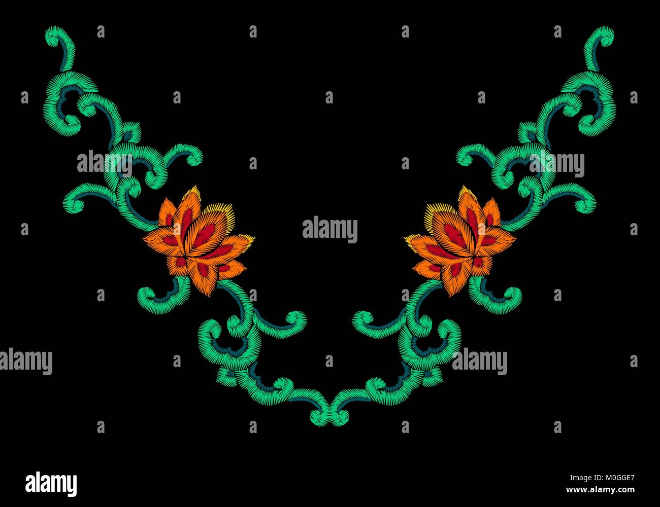 National coreano ricami orientali imitazione ornamento. Fiore di loto jade ricciolo decorazione fashion style design modello. Asian etnica illustrazione vettoriale Illustrazione Vettoriale