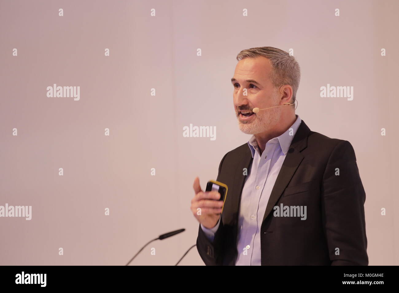 Monaco di Baviera/GERMANIA - Gennaio, 21: Daniel Haver (Native Instruments) parla di un panel di discussione durante la DLD18 (Digital-Life-design) Conferenza al Bayerischer Staatsbank su gennaio 21th, 2018 a Monaco di Baviera, Germania (Foto: picture alliance / Gandalf Hammerbacher) | utilizzo in tutto il mondo Foto Stock