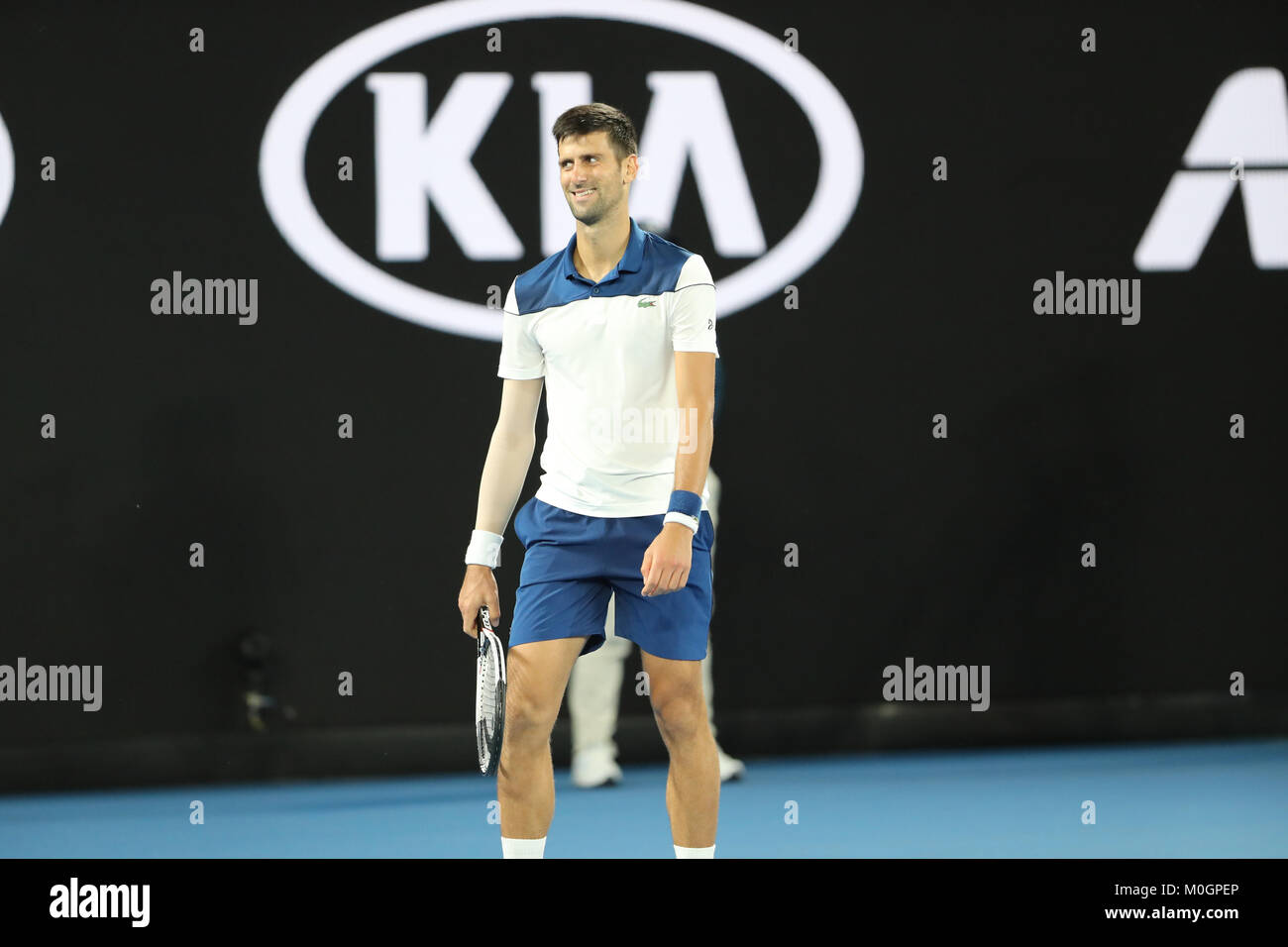 Melbourne, Australia. Il 22 gennaio, 2018. Tennista serbo Novak Djokovic è in azione durante la sua quarta partita presso l'Australian Open vs coreano giocatore di tennis Hyeon Chung il Jan 22, 2018 a Melbourne, Australia - Credit: Yan Lerval/Alamy Live News Foto Stock