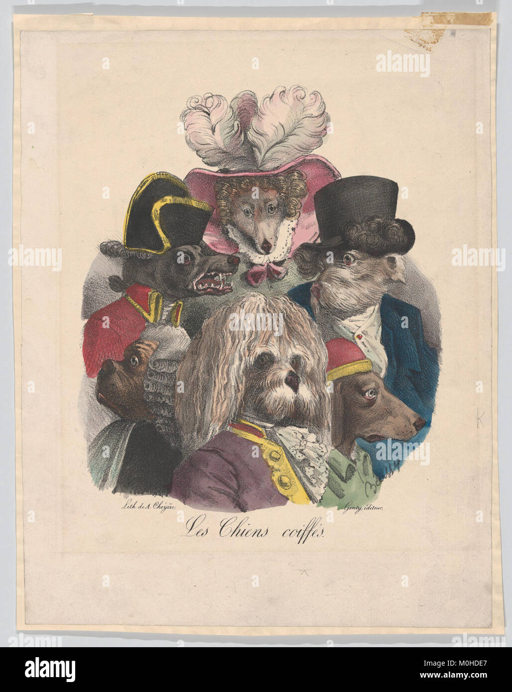 Les Chiens Coiffés, ospitato al Metropolitan Museum of Art, raffigura cani con acconciature elaborate. Questa opera d'arte del XIX secolo riflette la rappresentazione stilizzata degli animali e l'umorismo artistico della sua epoca. Foto Stock