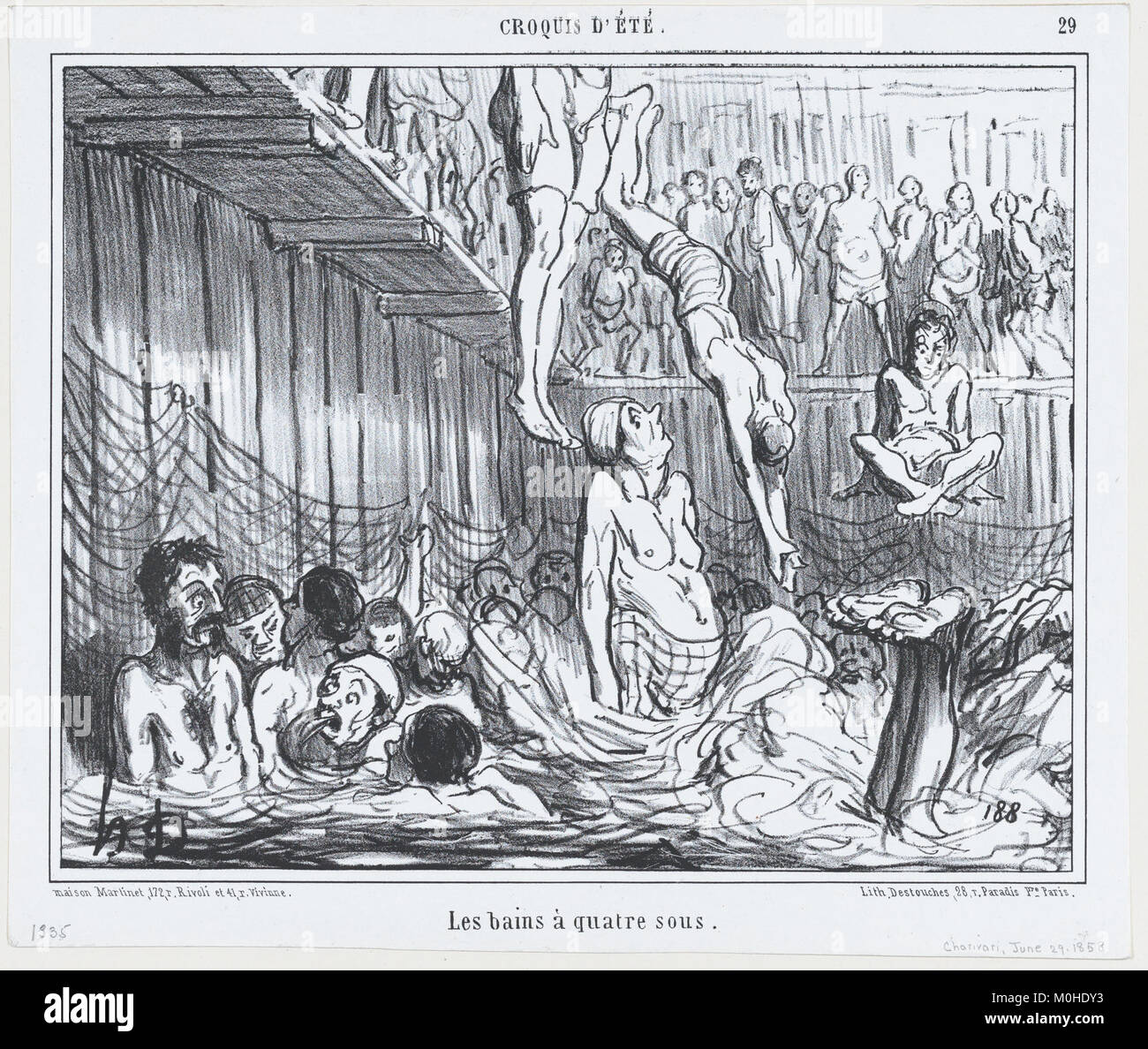 Les Bains à quatre sous, da Croquis d'été, pubblicato in Le Charivari, Giugno 29, 1858 INCONTRATO DP876707 Foto Stock