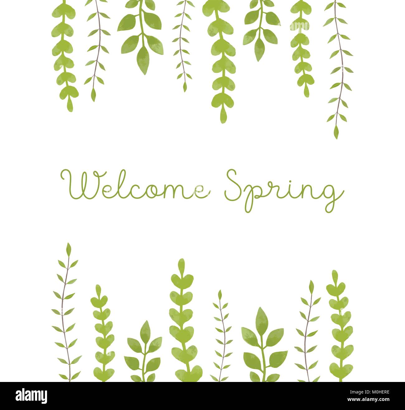 Welcome Spring acquerello vettore illustrazione lettering Illustrazione Vettoriale