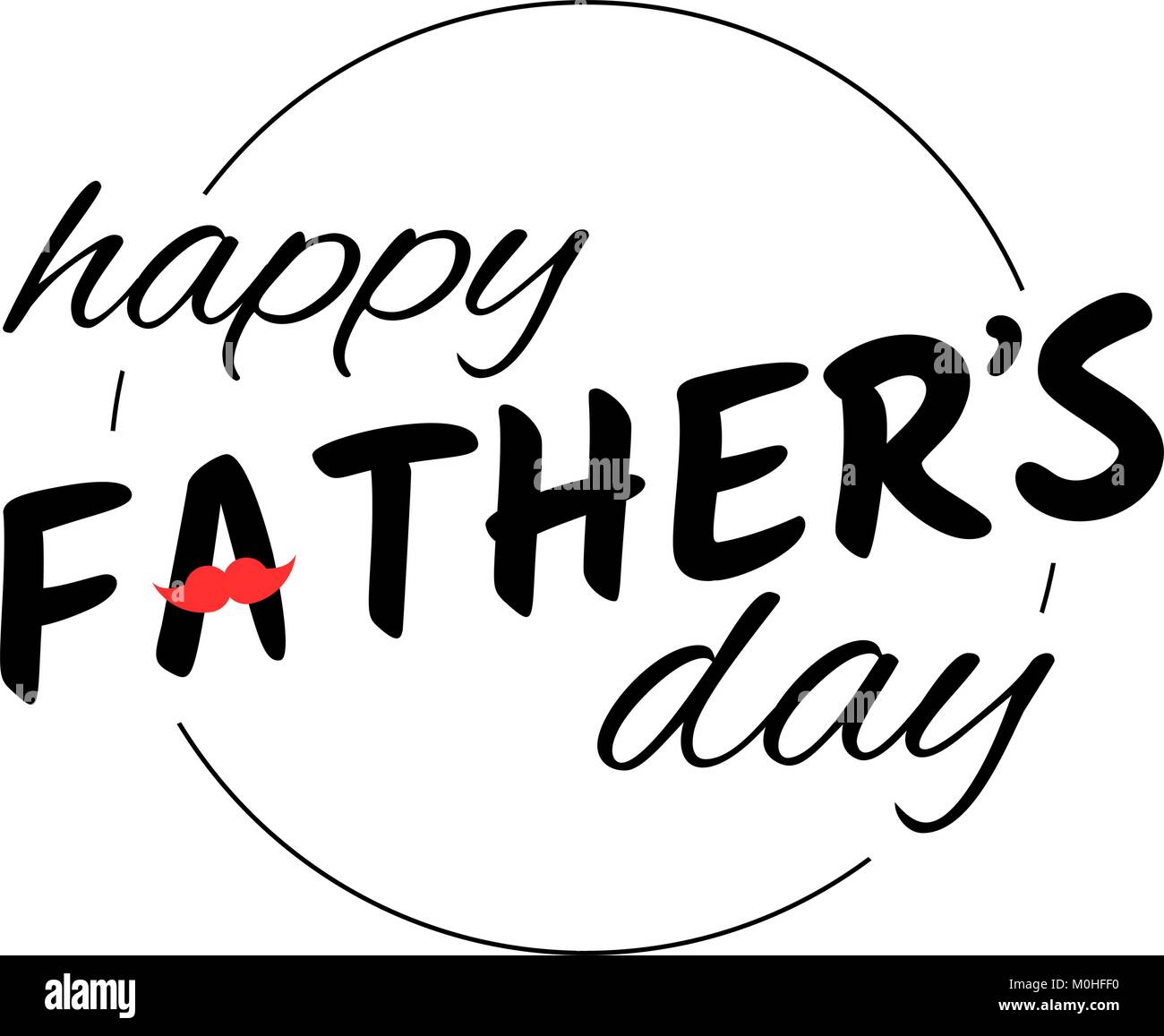 La festa del papà biglietto di auguri. Il logo di congratulazioni illustrazione con testo e baffi rosso sfondo bianco. Illustrazione Vettoriale Illustrazione Vettoriale