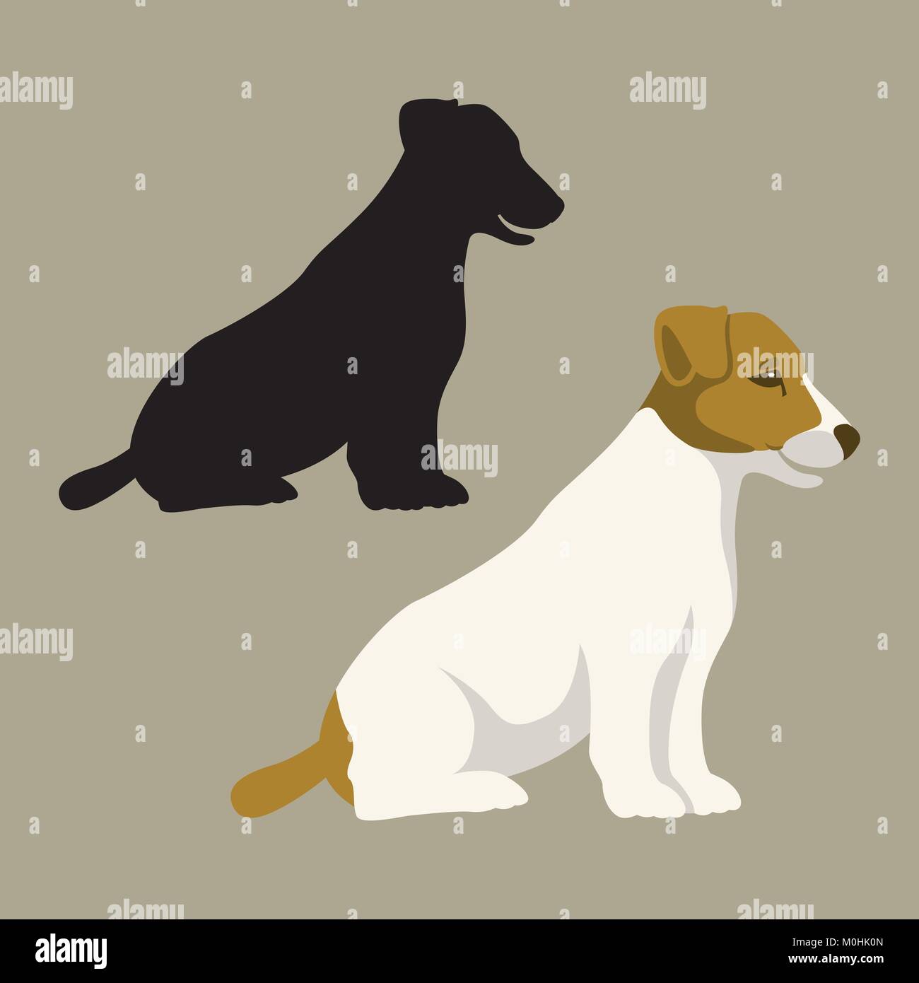 Cane russel terrier di tipo piatto illustrazione vettoriale silhouette nera Illustrazione Vettoriale