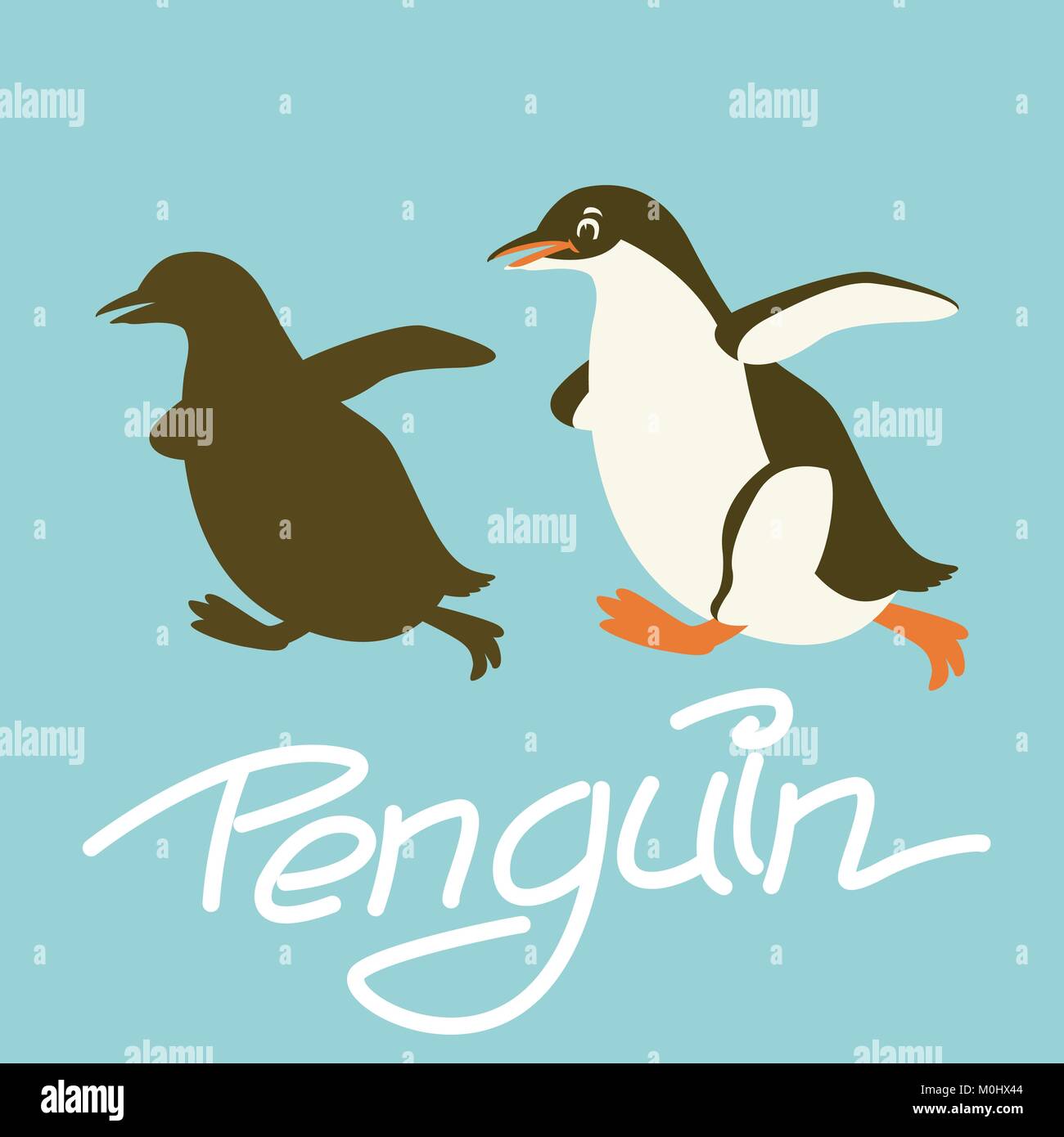 Penguin illustrazione vettoriale di tipo piatto nero set silhouette Illustrazione Vettoriale