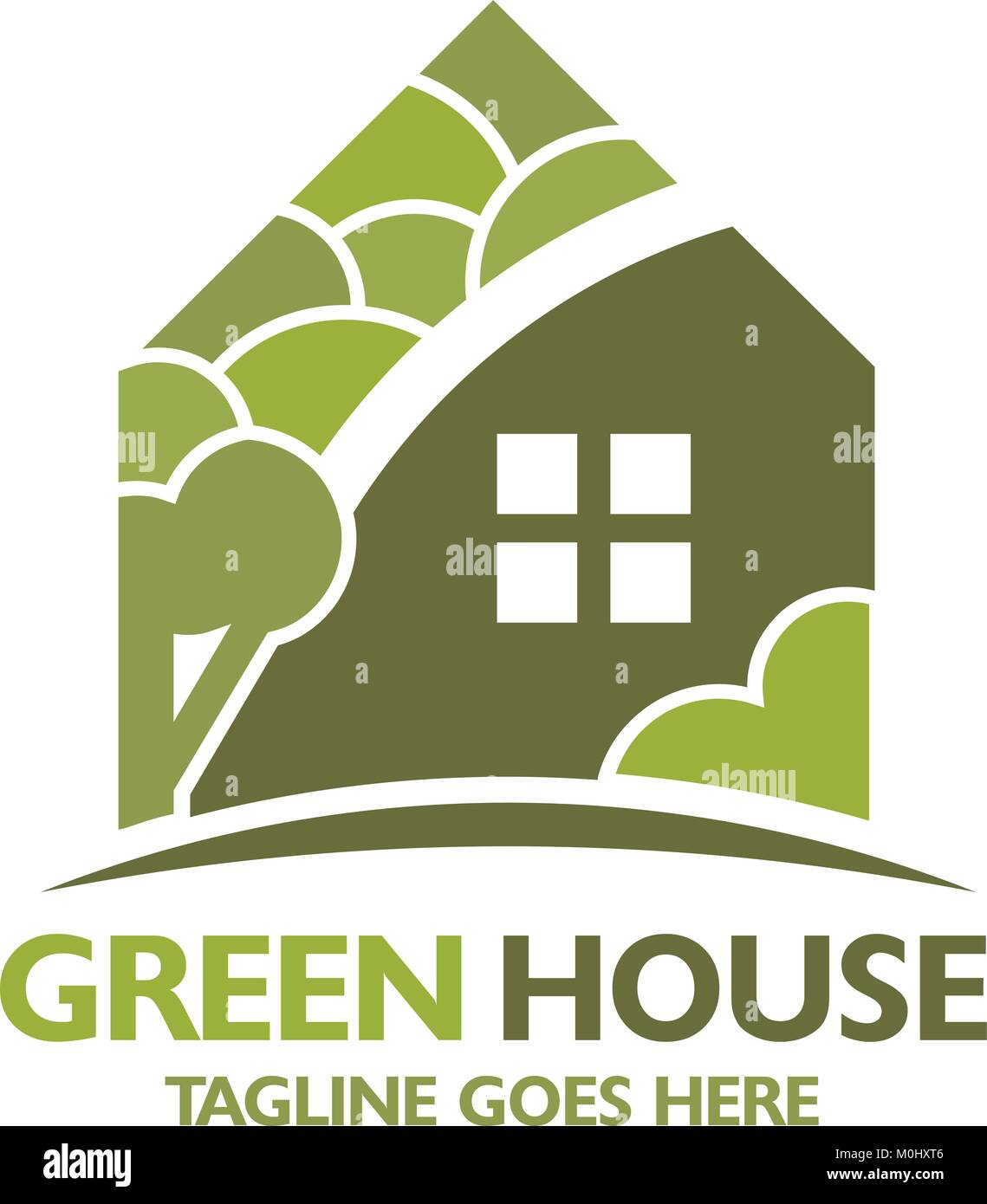Concetto elegante casa Eco con albero verde sullo sfondo Illustrazione Vettoriale