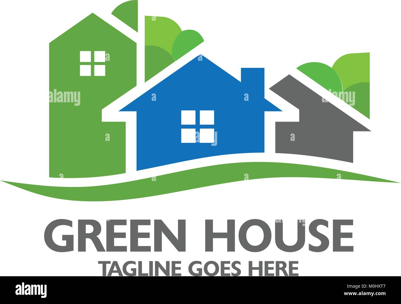 Concetto elegante casa Eco con albero verde sullo sfondo Illustrazione Vettoriale