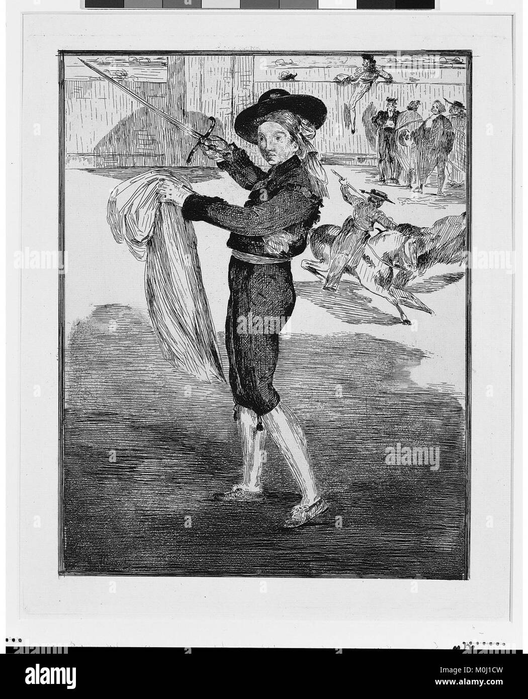 Il dipinto 'Mlle. Victorine in The Costume of an Espada' ritrae una donna vestita con il traje de luces di un torero. L'opera riflette l'interesse artistico del XIX secolo per il costume spagnolo e l'identità culturale. Foto Stock