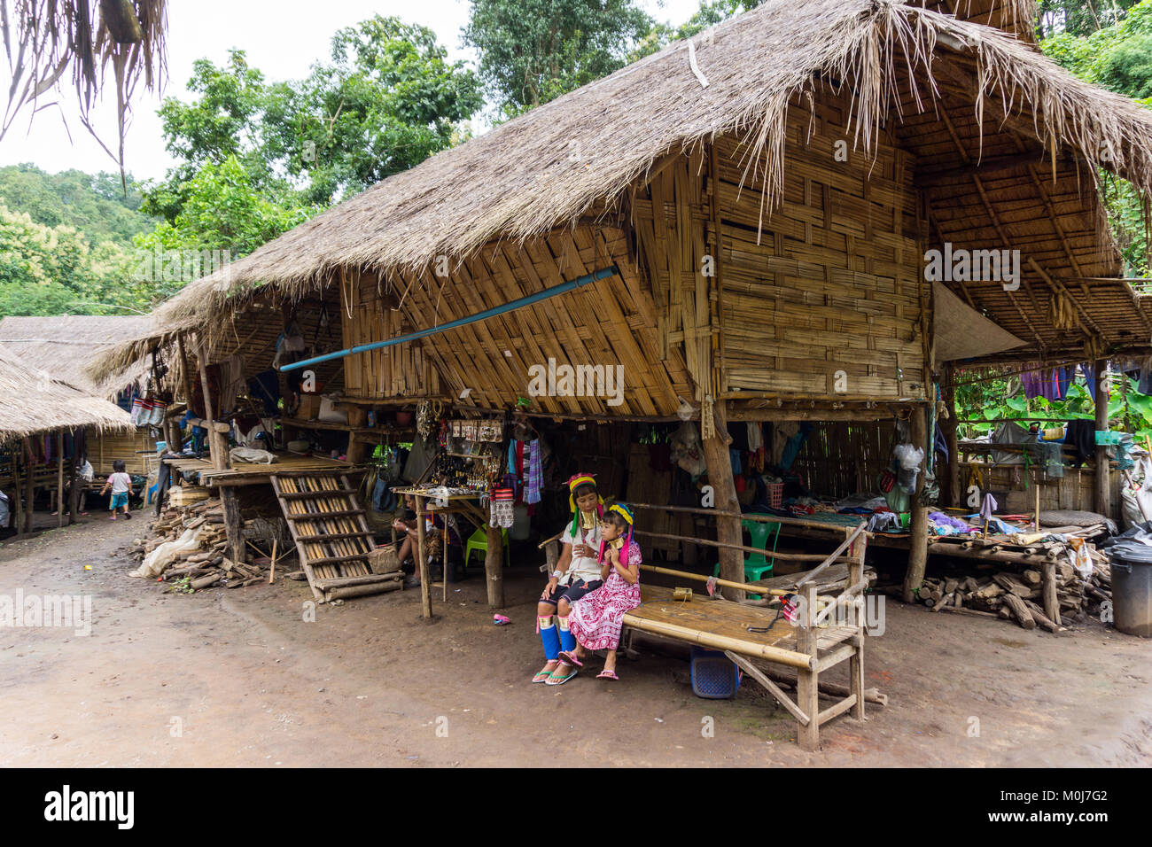 Asia,Thailandia,Chiang Mai,Ban Huay Pa Rai Hill Tribe Village,lungo collo donna Foto Stock