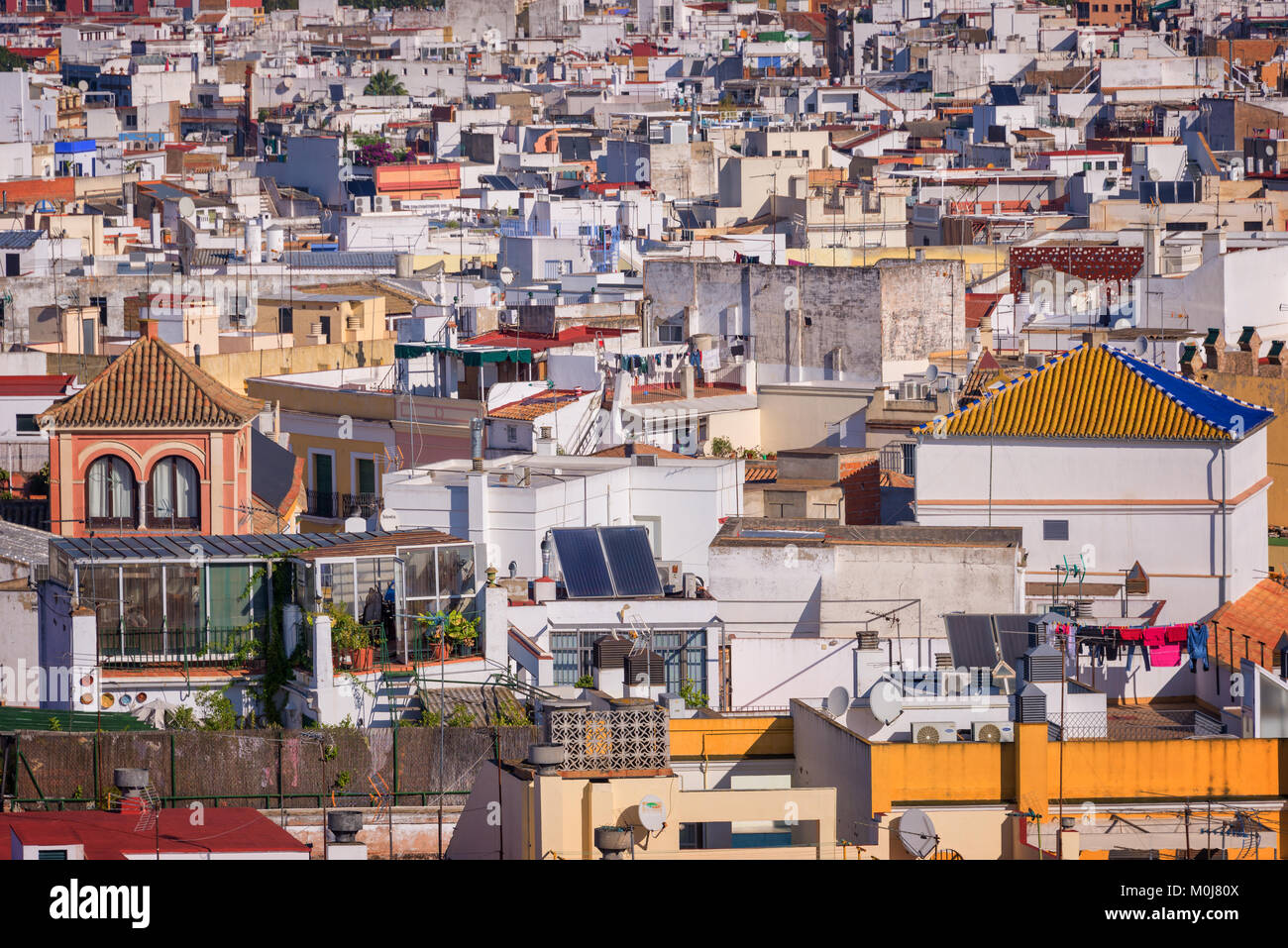 Vista aerea di tetti di Siviglia, in Andalusia, Spagna Foto Stock