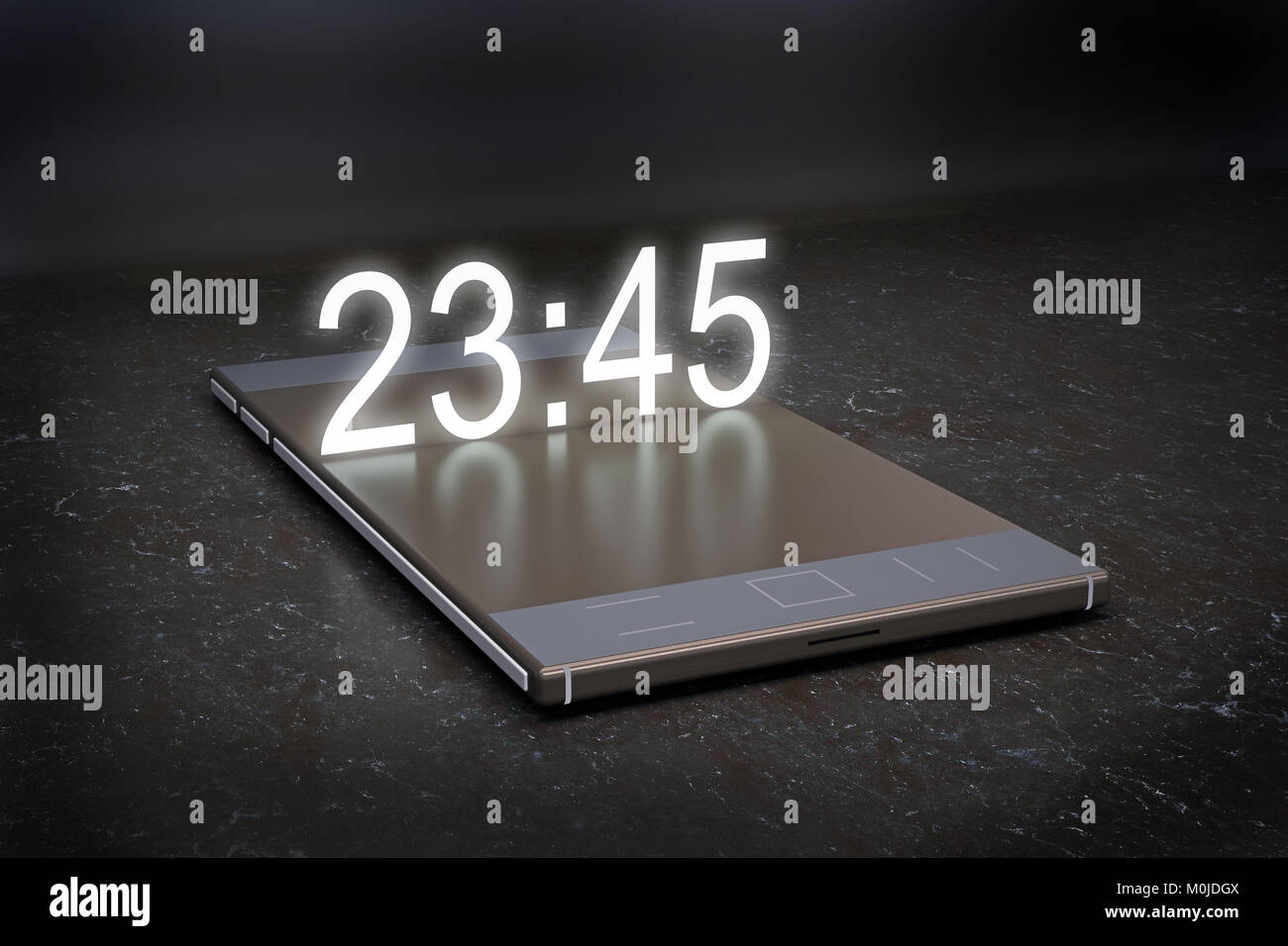 Abstract smartphone con un ologramma orologio su sfondo scuro. Il rendering  3D Foto stock - Alamy