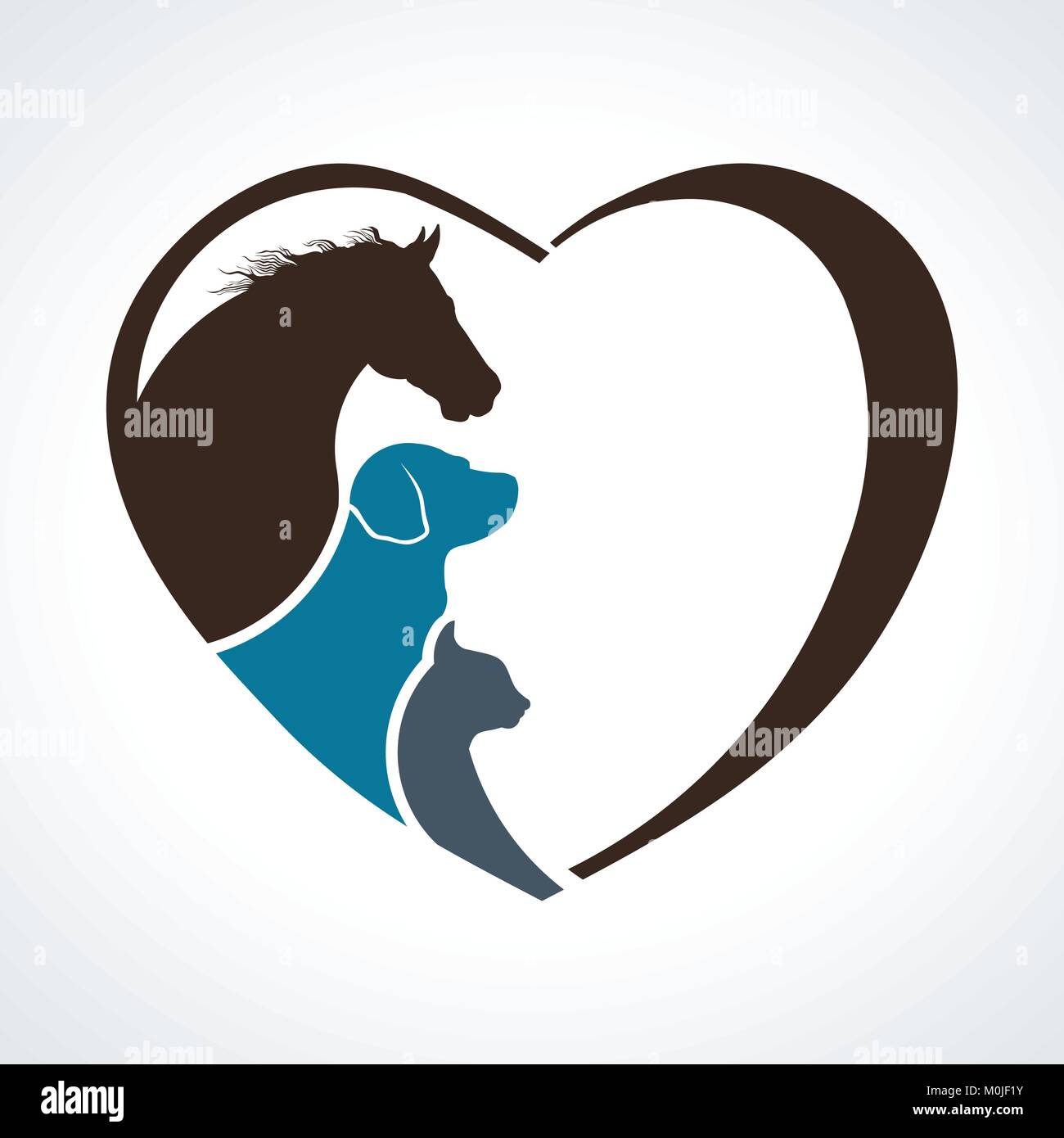 Veterinario cuore Amore animale. Cavallo, cane e gatto insieme Illustrazione Vettoriale