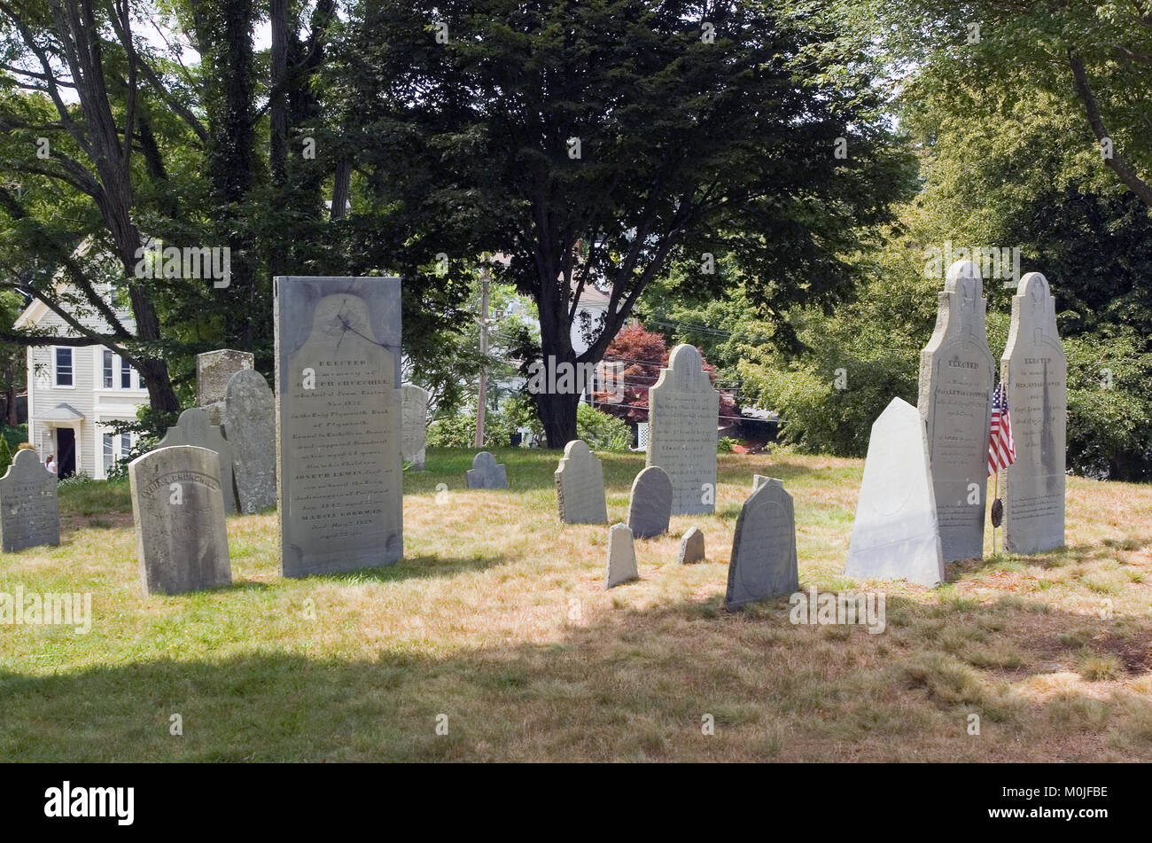Storica collina di sepoltura nel cimitero di Plymouth, Massachusetts, STATI UNITI D'AMERICA Foto Stock