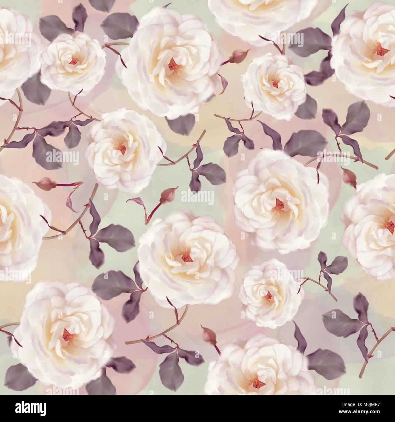 Modello senza giunture di acquerelli di rose . Tessitura senza fine per il vostro design. Foto Stock