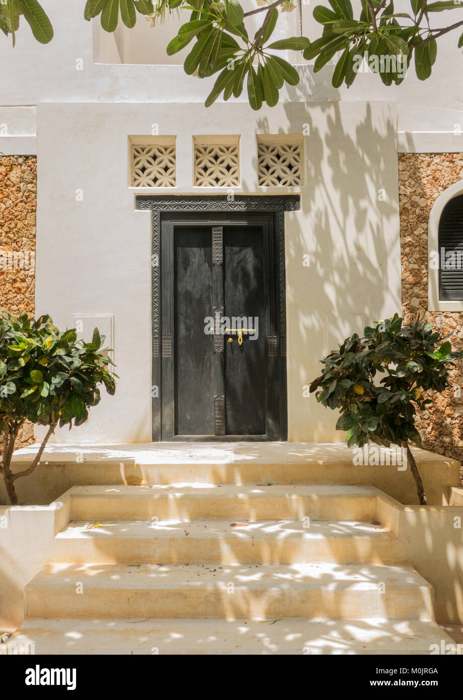 Tradizionale casa swahili ingresso, isola di Lamu, Kenya Foto Stock