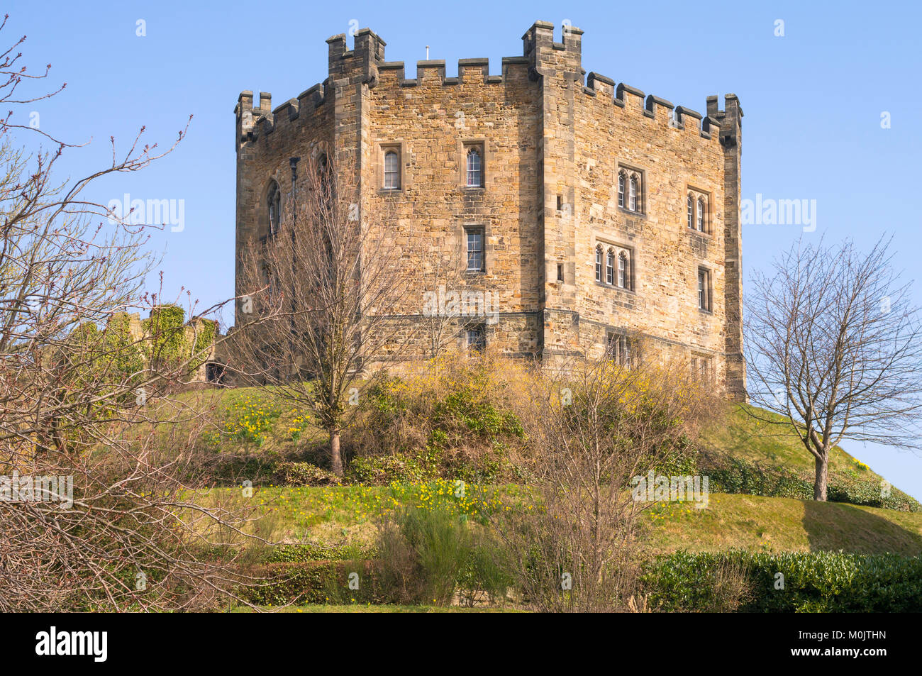 Vista la molla di Durham University College di castle keep, North East England Regno Unito Foto Stock