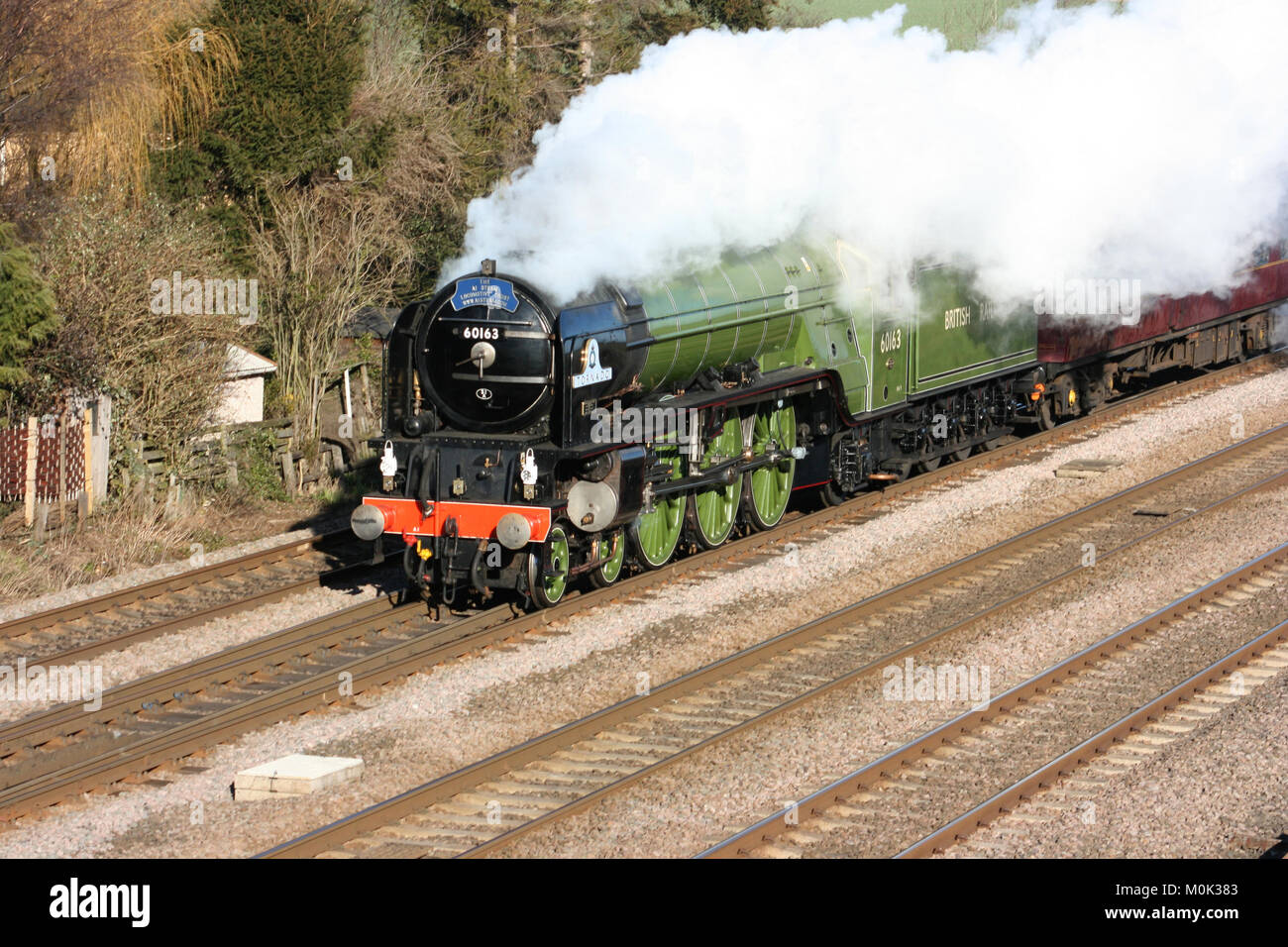 A1 locomotiva a vapore Tornado su una corsa di prova - Colton Junction, Yorkshire, Regno Unito - 30 Gennaio 2010 Foto Stock