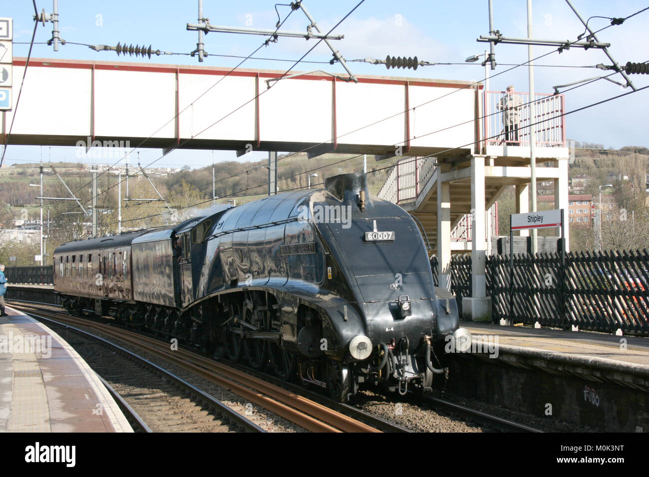 A4 locomotiva a vapore Sir Nigel Gresley sulla strada da Grosmont a Carnforth - Shipley, nello Yorkshire, Regno Unito - 15 Aprile 2008 Foto Stock