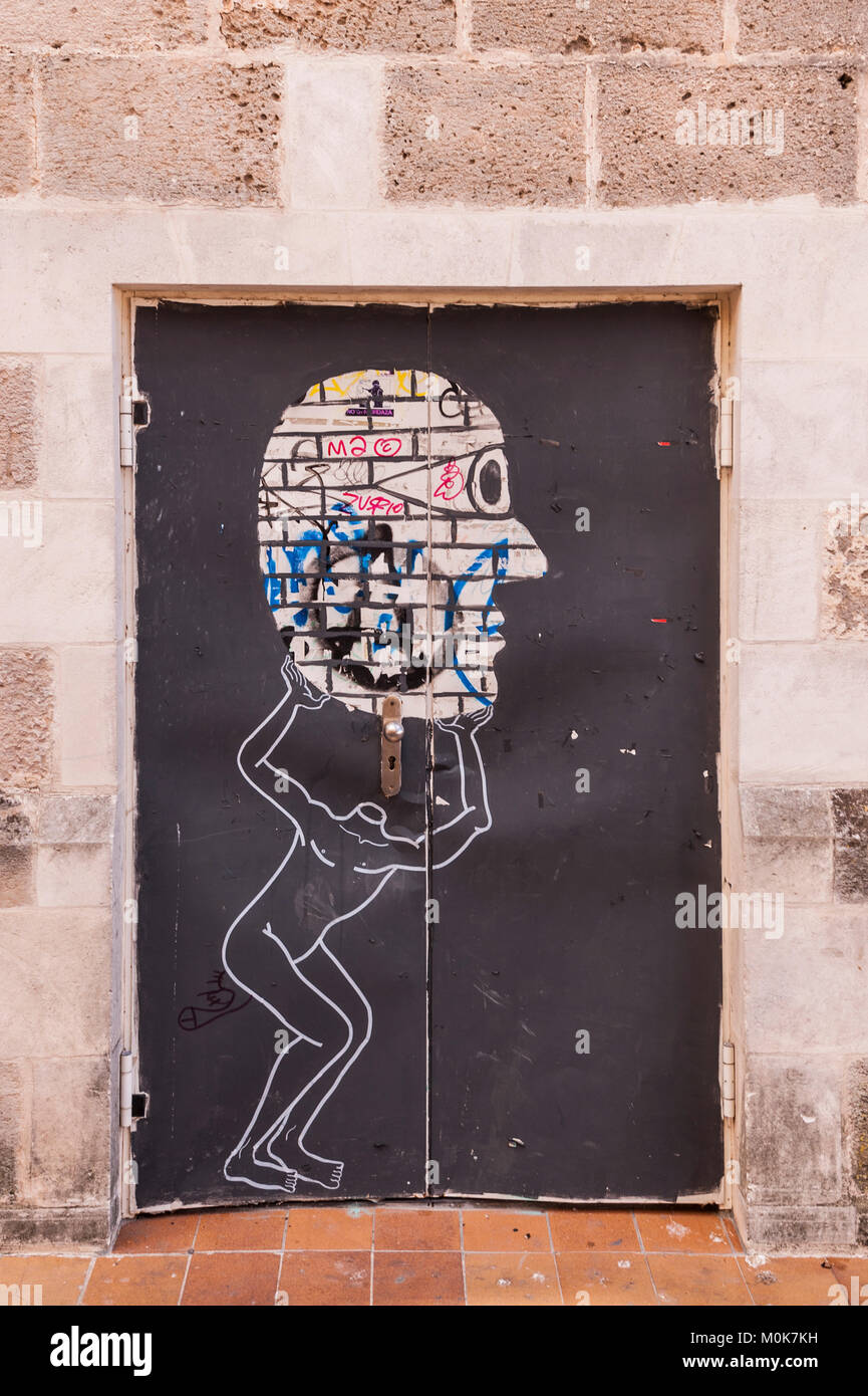 Graffiti presso il porto di Ciutadella de Menorca , Minorca , Isole Baleari , Spagna Foto Stock