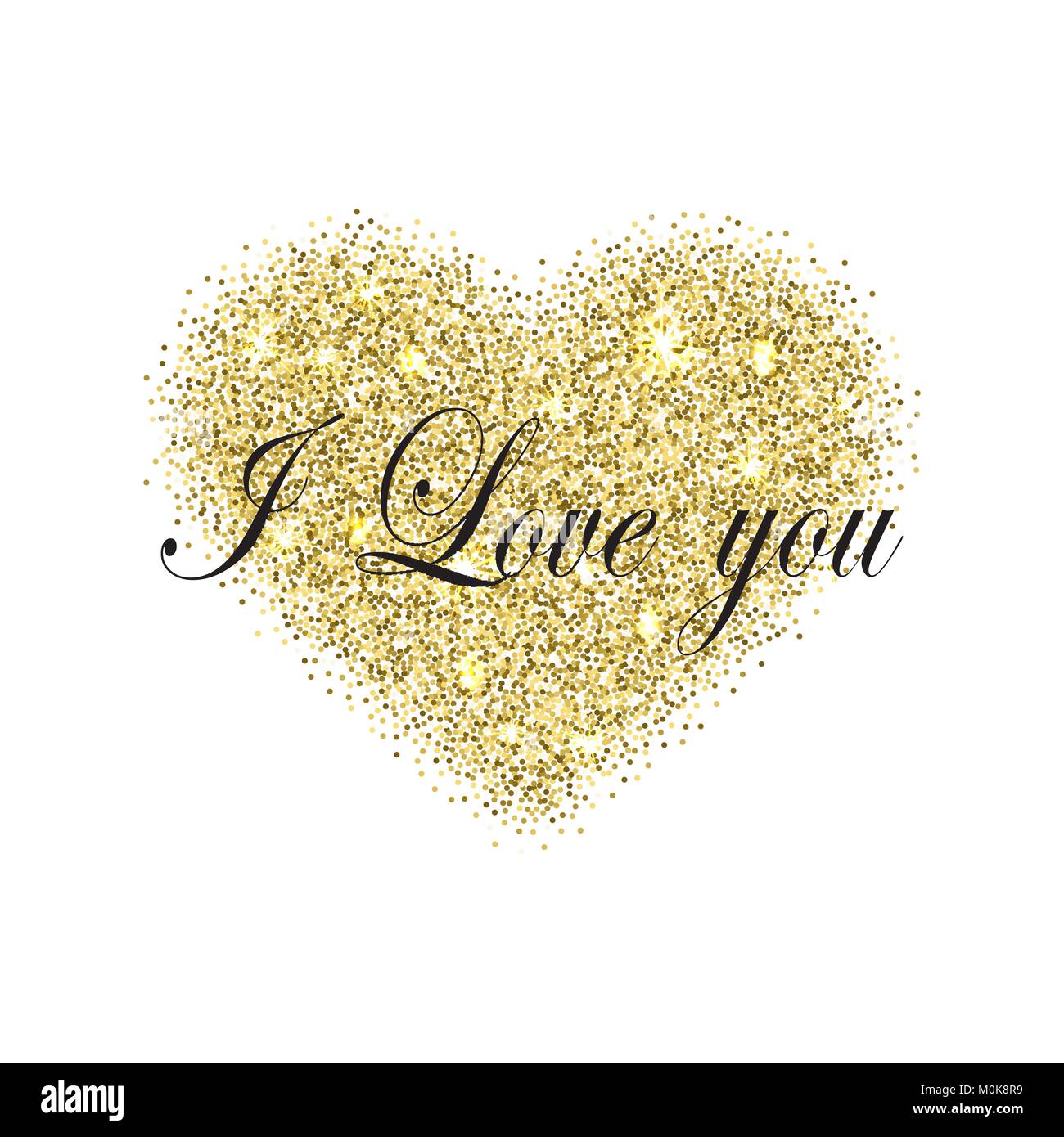 Oro glitter cuore del vettore. Golden sparcle San Valentines Day card. Illustrazione Vettoriale