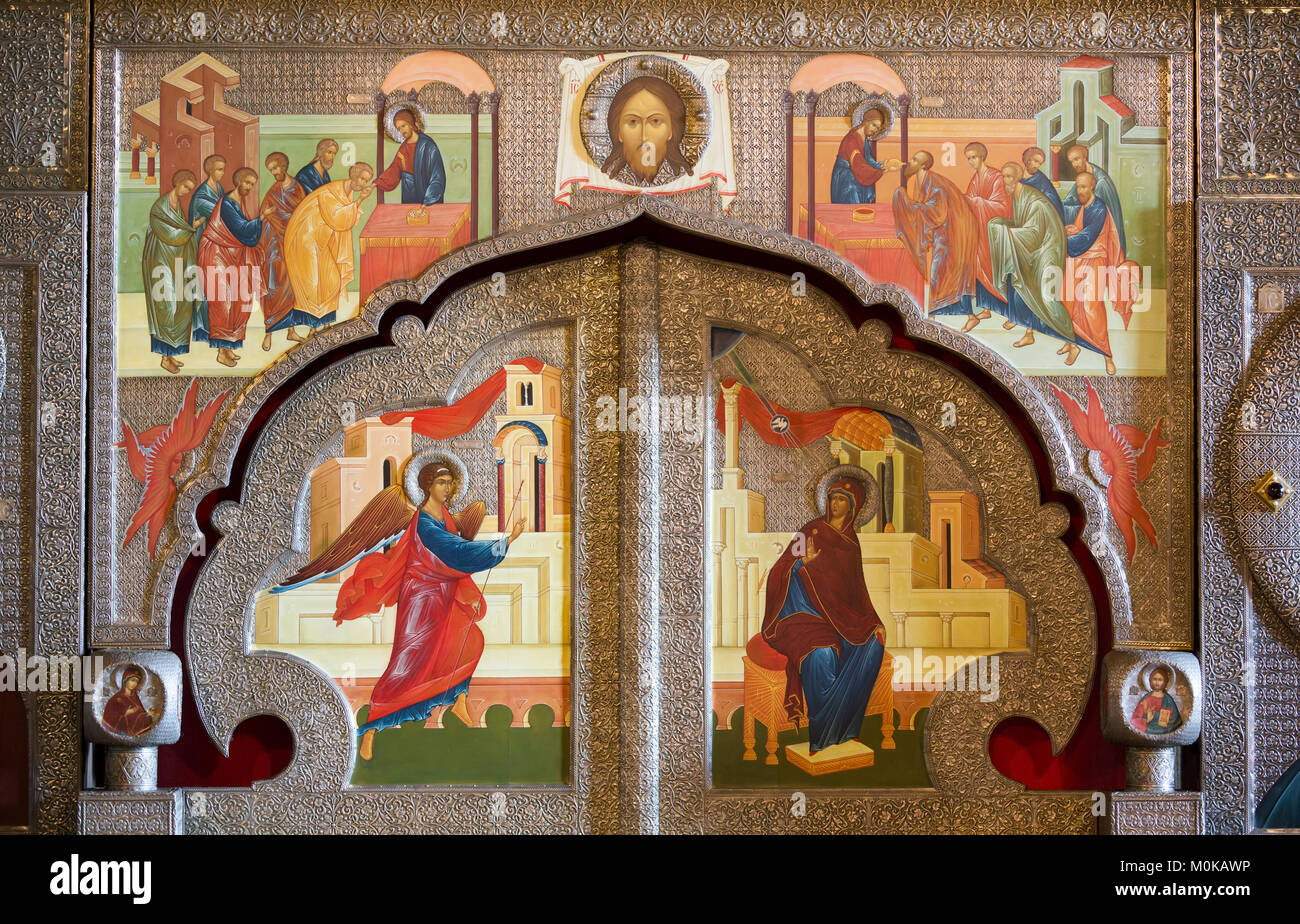 Interno affresco a San Sophia Cattedrale; Veliky Novgorod Oblast di Novgorod, Russia Foto Stock